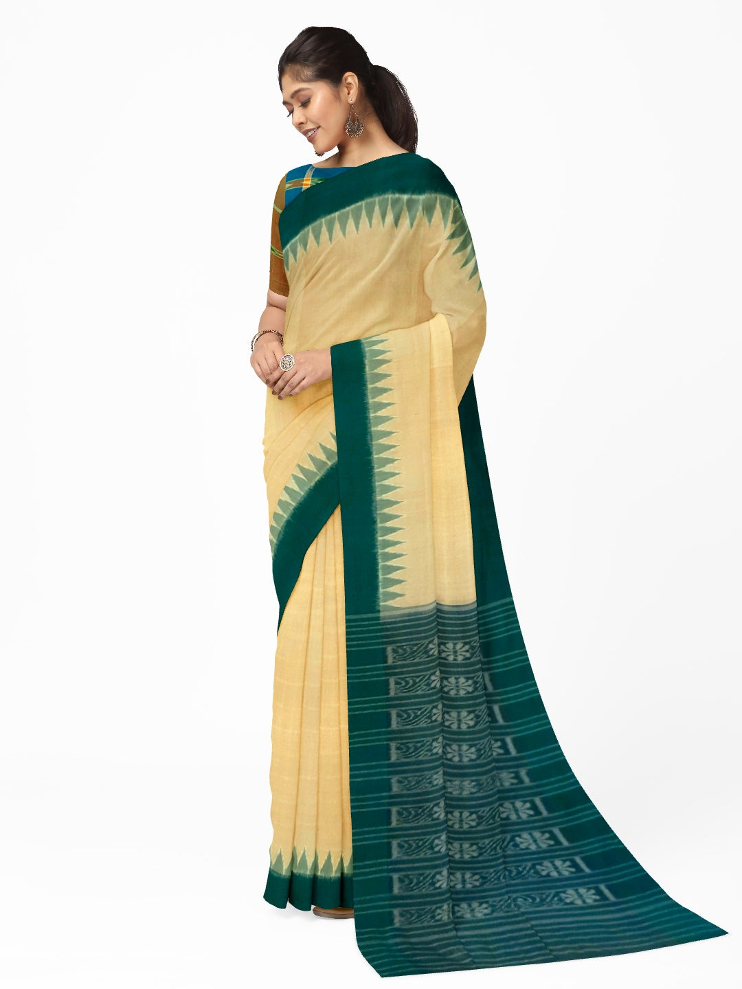 Matha colour with Green Cotton Odisha Ikat saree  with mix match cotton ikat blouse