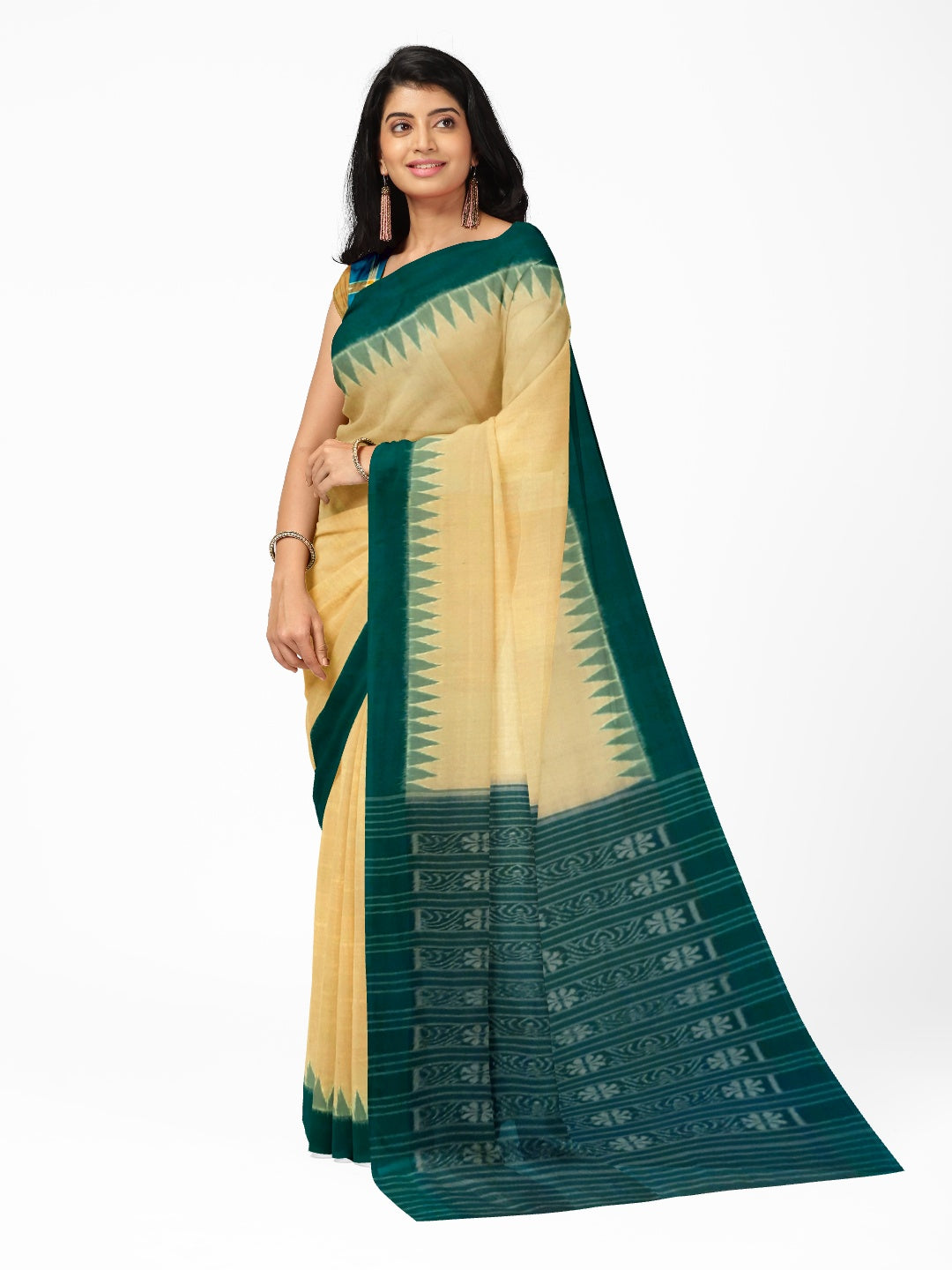 Matha colour with Green Cotton Odisha Ikat saree  with mix match cotton ikat blouse