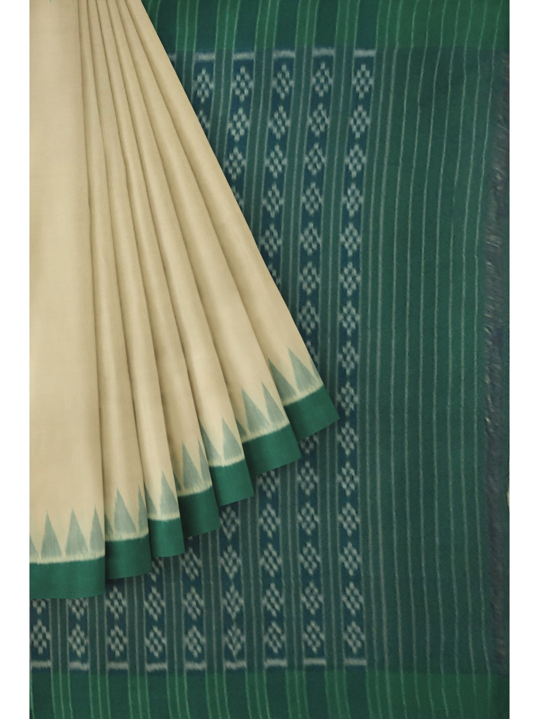 Matha colour with Green Cotton Odisha Ikat saree  with mix match cotton ikat blouse piece