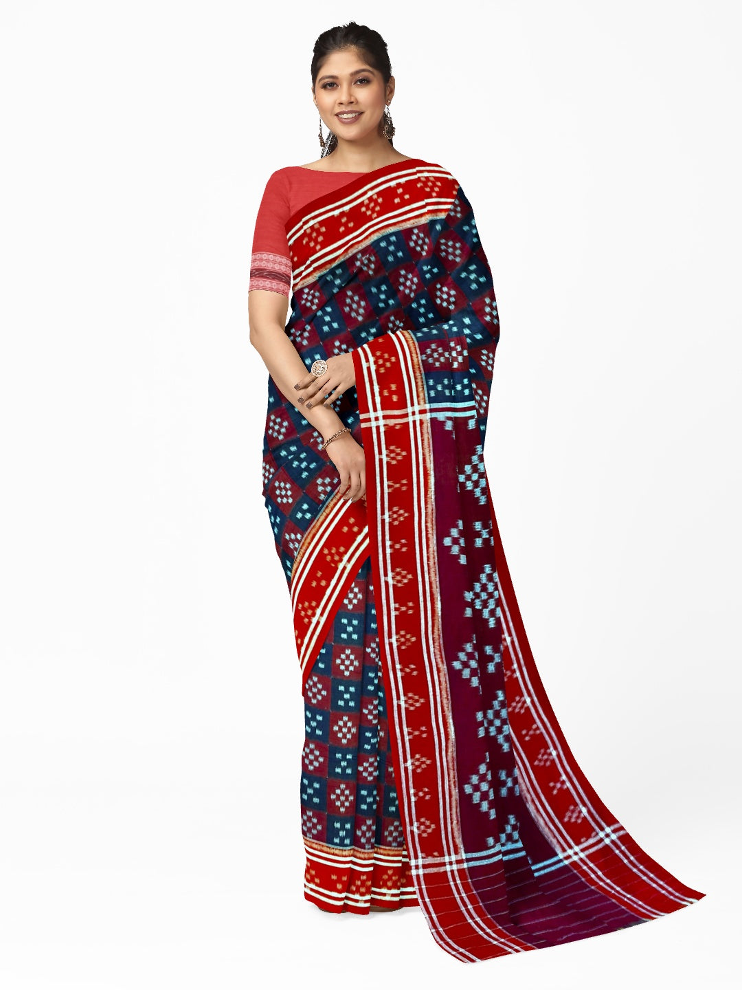 Pasapalli pattern Odisha Ikat saree with cotton ikat blouse piece