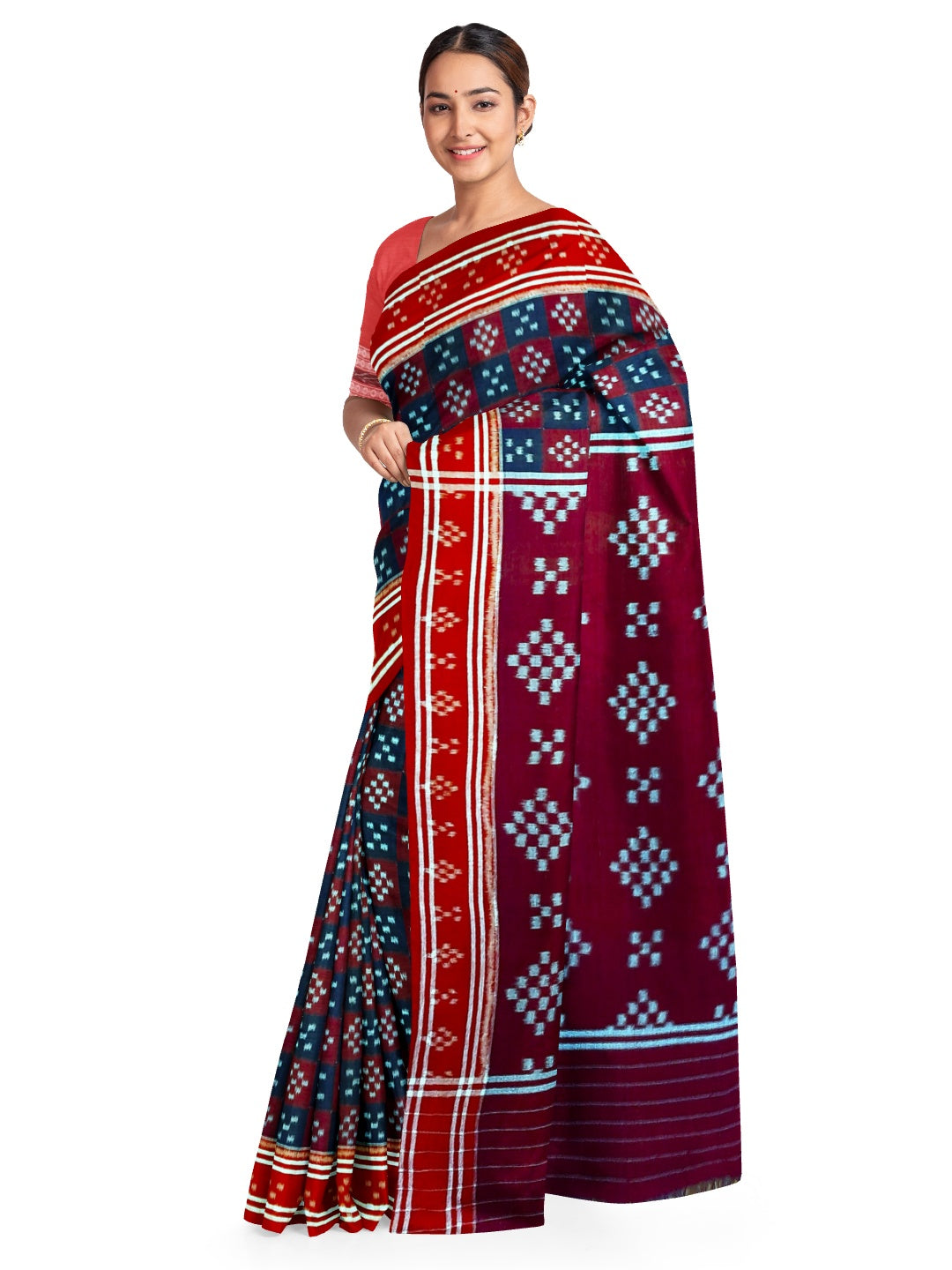 Pasapalli pattern Odisha Ikat saree with cotton ikat blouse piece