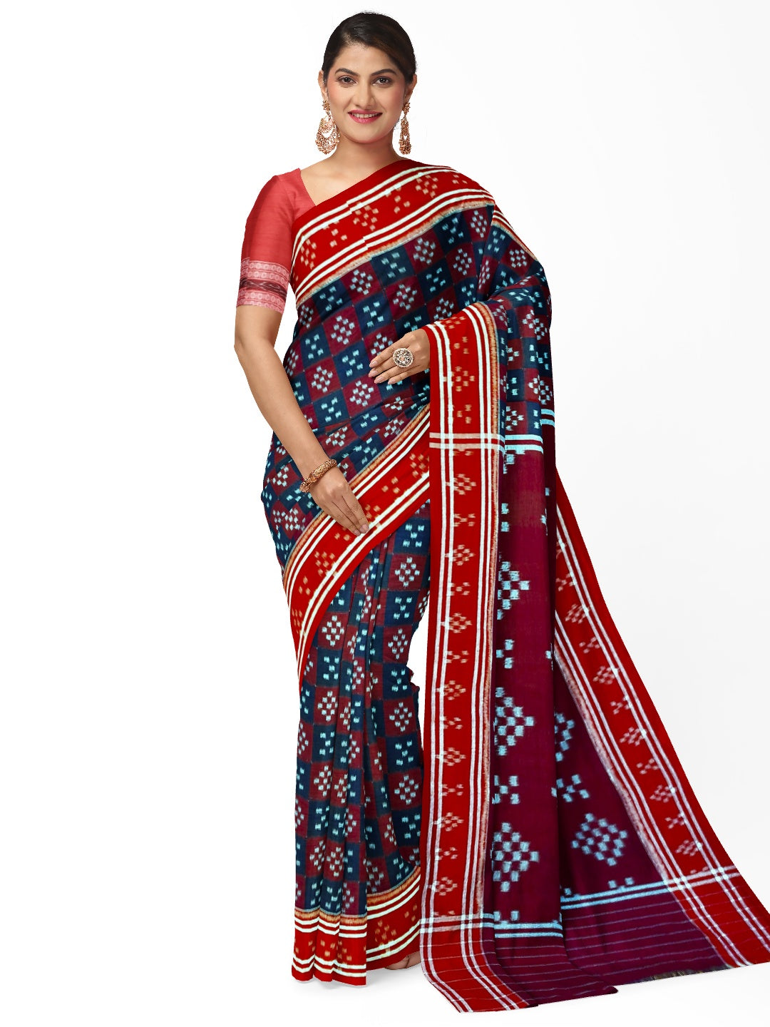 Pasapalli pattern Odisha Ikat saree with cotton ikat blouse piece