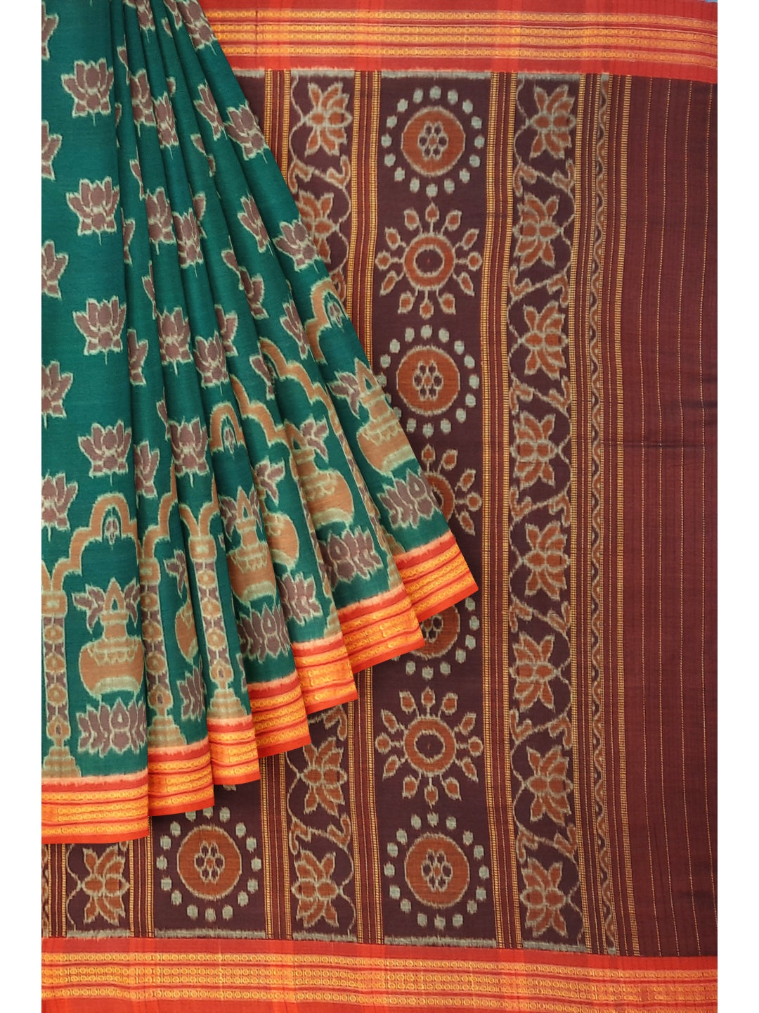 Green Odisha Ikat saree  with cotton ikat blouse piece