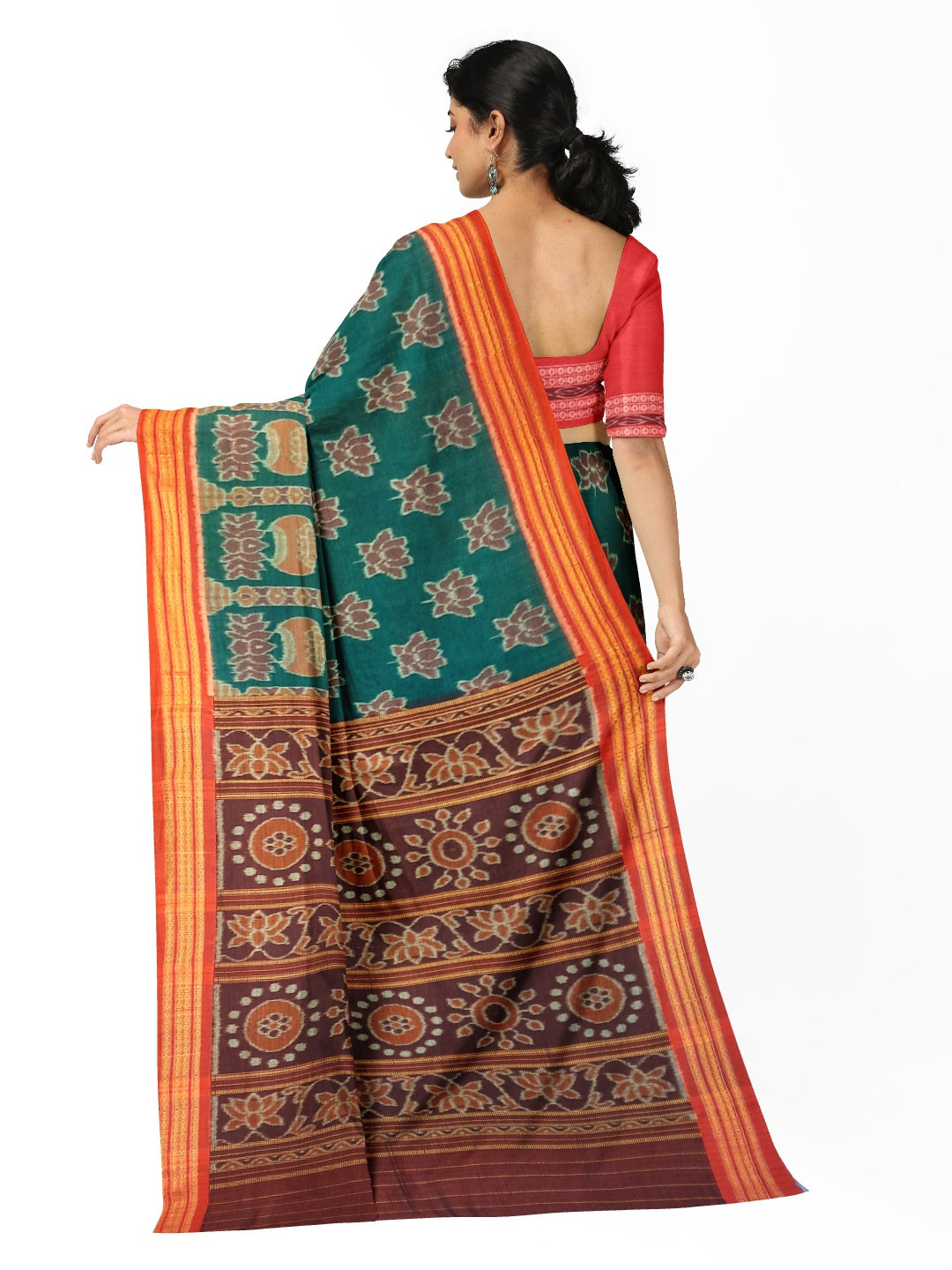 Green Odisha Ikat saree  with cotton ikat blouse piece