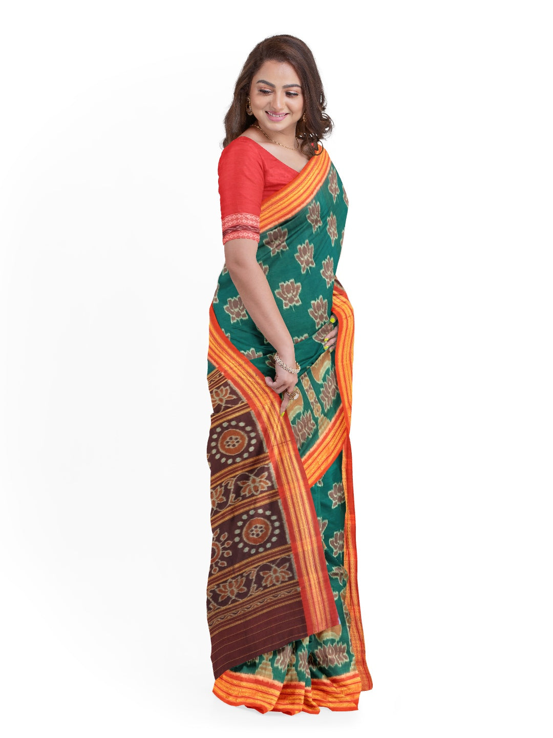 Green Odisha Ikat saree  with cotton ikat blouse piece