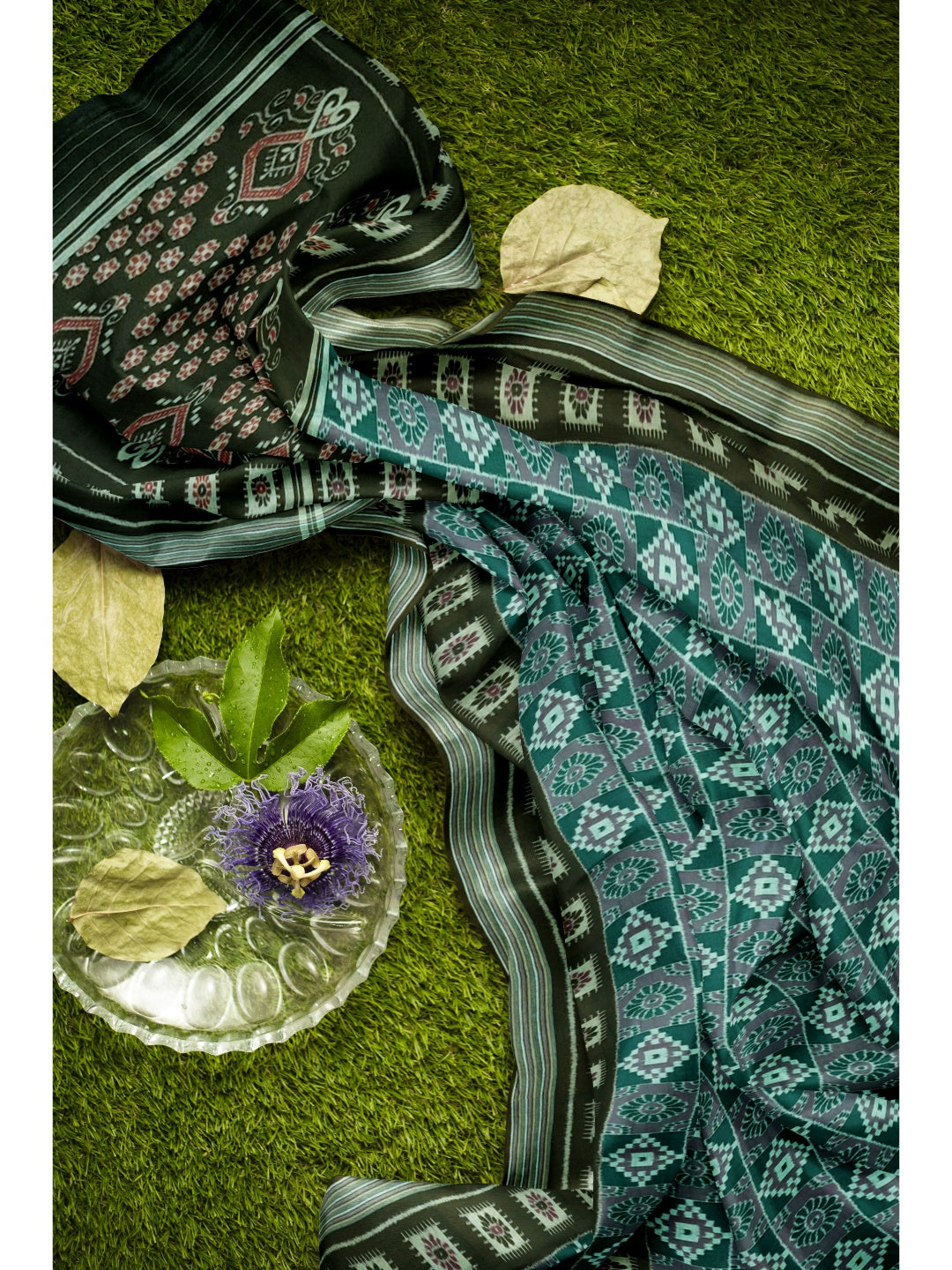 Green Odisha Ikat saree  with cotton ikat blouse piece