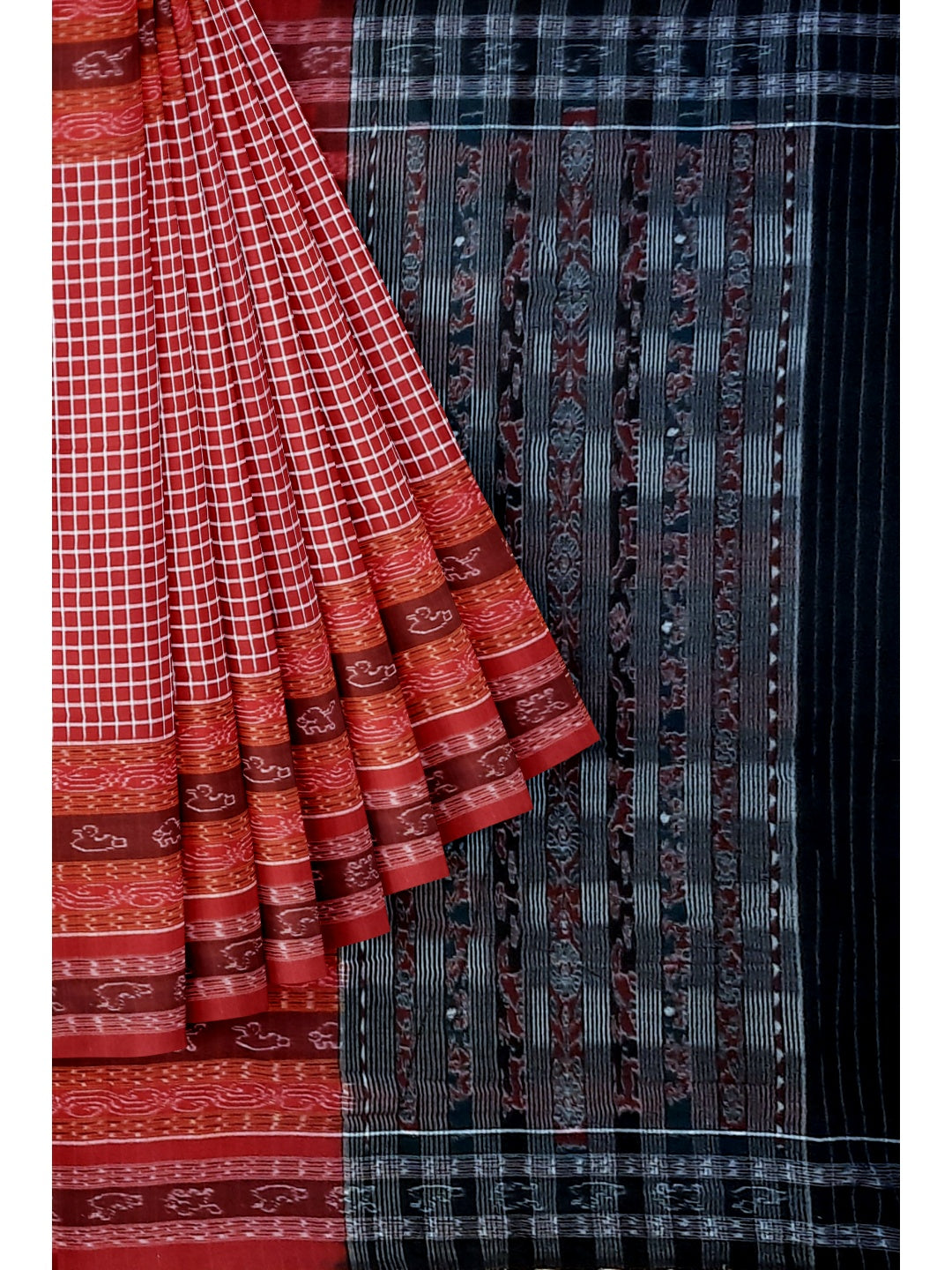 Maroon Sambalpuri Sachipar Cotton Saree with mix match blouse piece