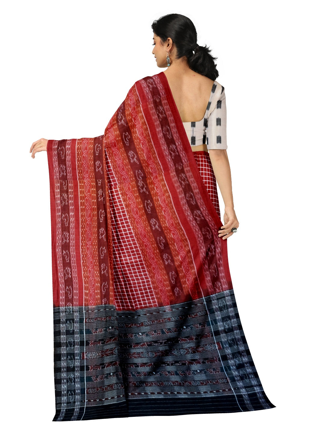 Maroon Sambalpuri Sachipar Cotton Saree with mix match blouse piece
