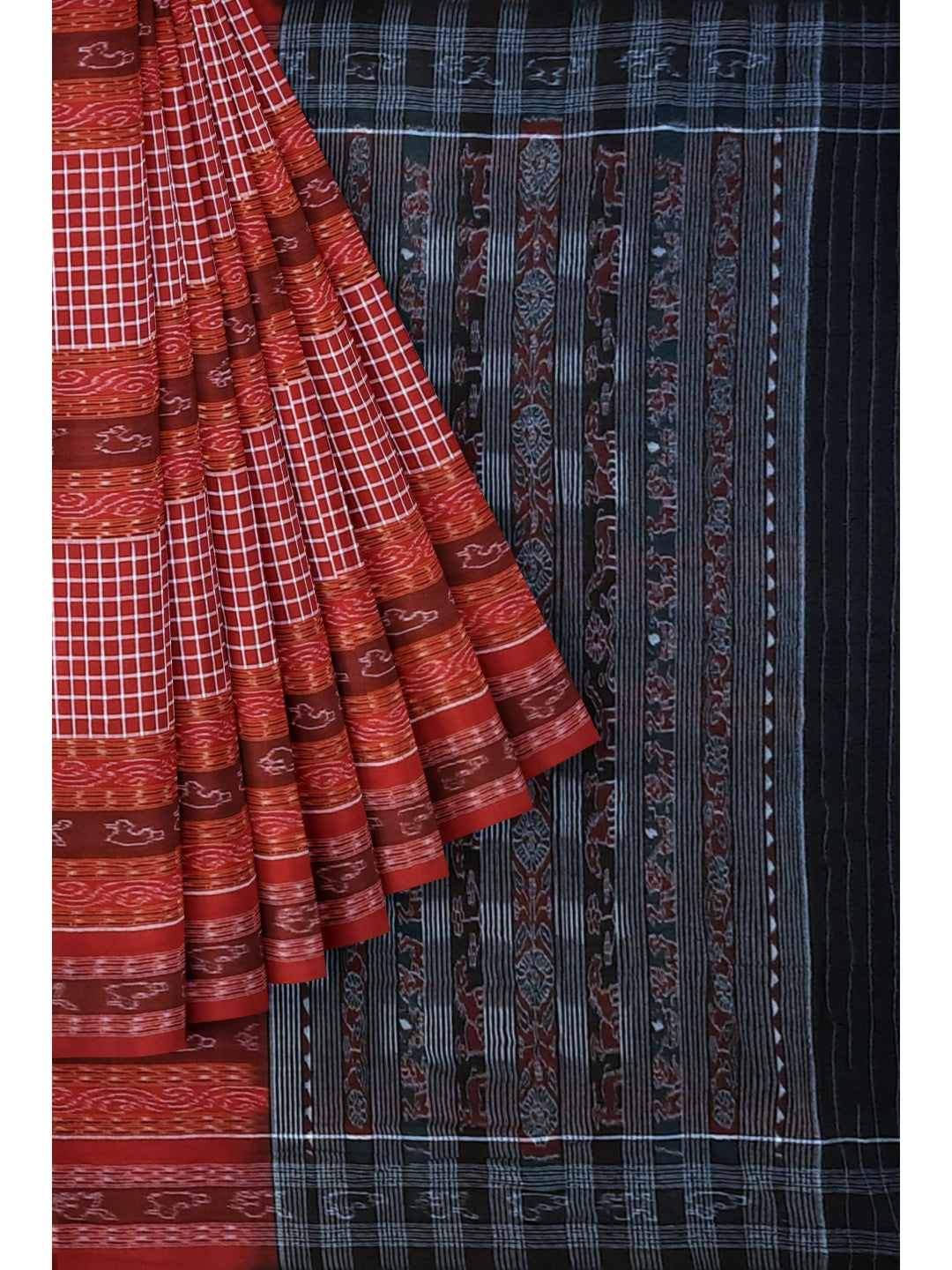 Maroon Sambalpuri Sachipar Cotton Saree with mix match blouse piece