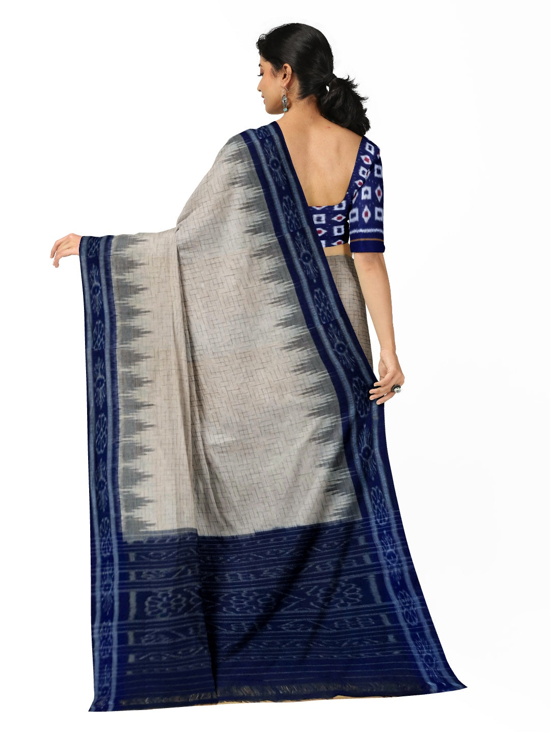 Beige Cotton Odisha Ikat saree with mix match Sambalpuri cotton ikat blouse
