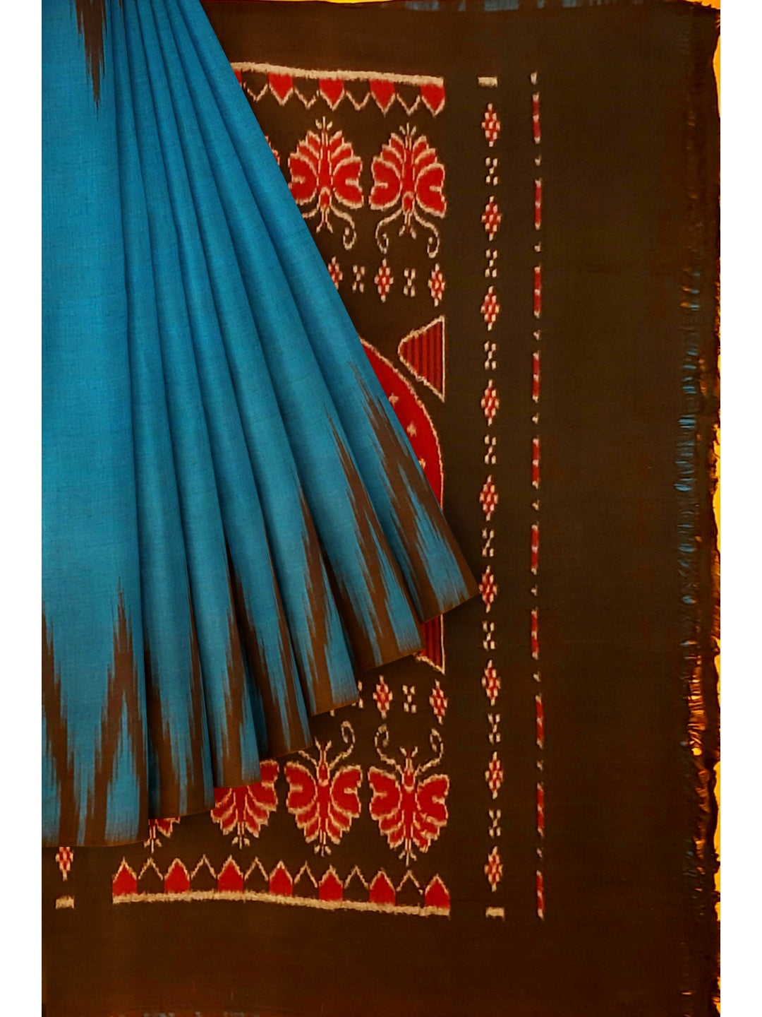 Blue Cotton Odisha Ikat saree  with mix match cotton ikat blouse