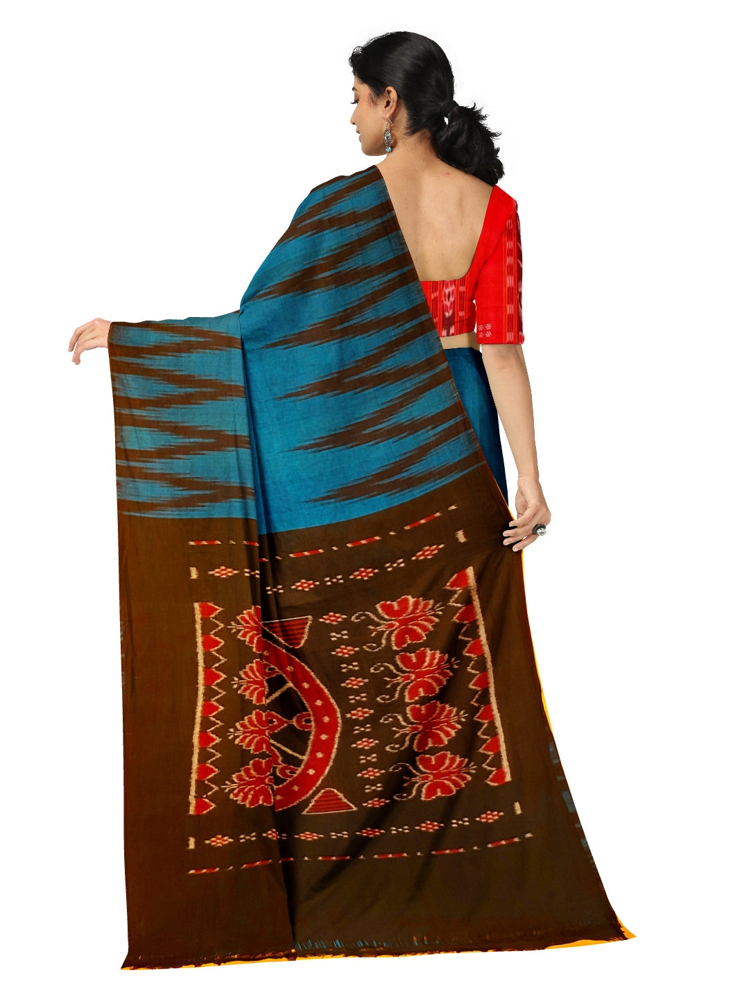 Blue Cotton Odisha Ikat saree  with mix match cotton ikat blouse