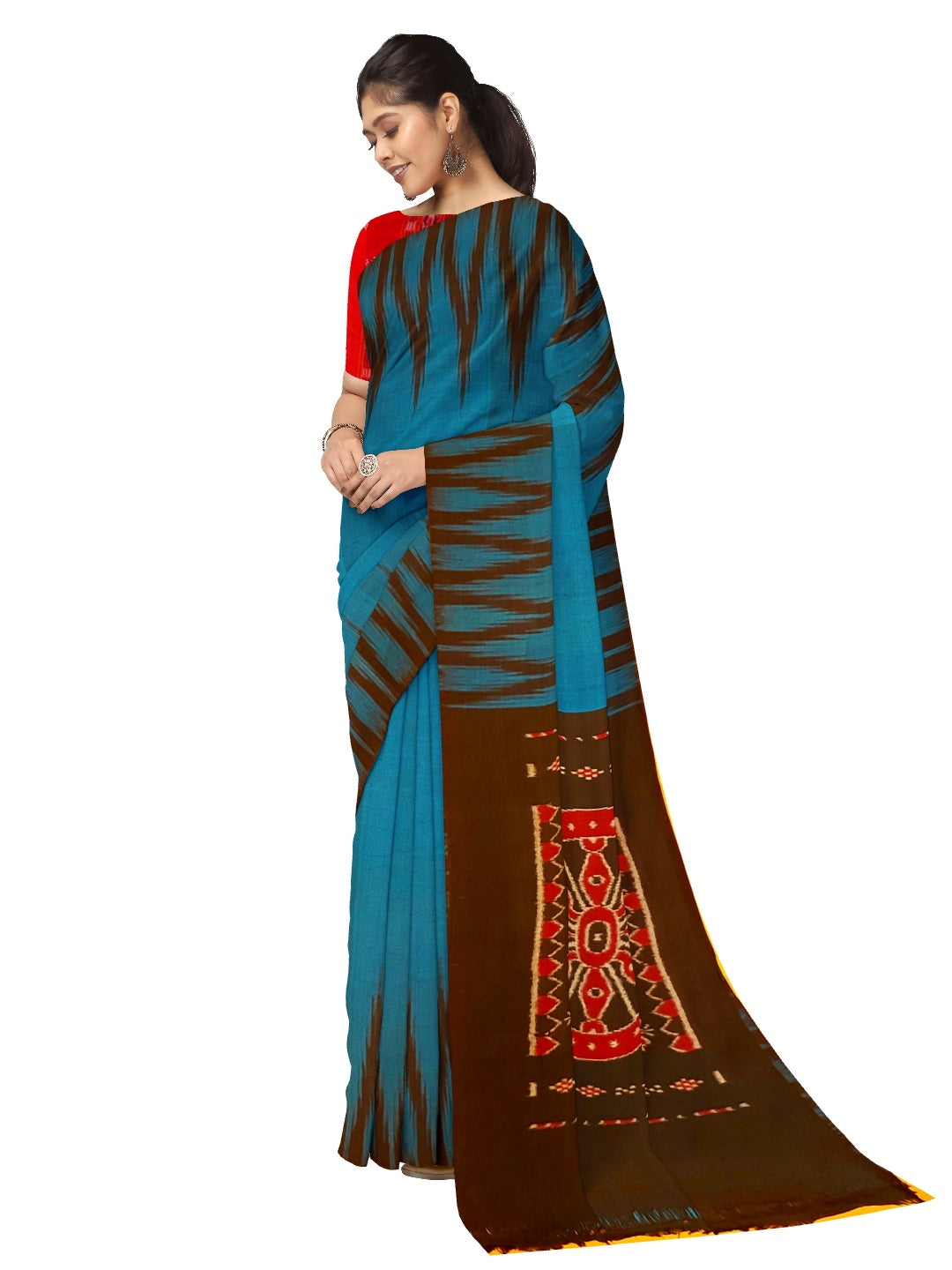 Blue Cotton Odisha Ikat saree  with mix match cotton ikat blouse