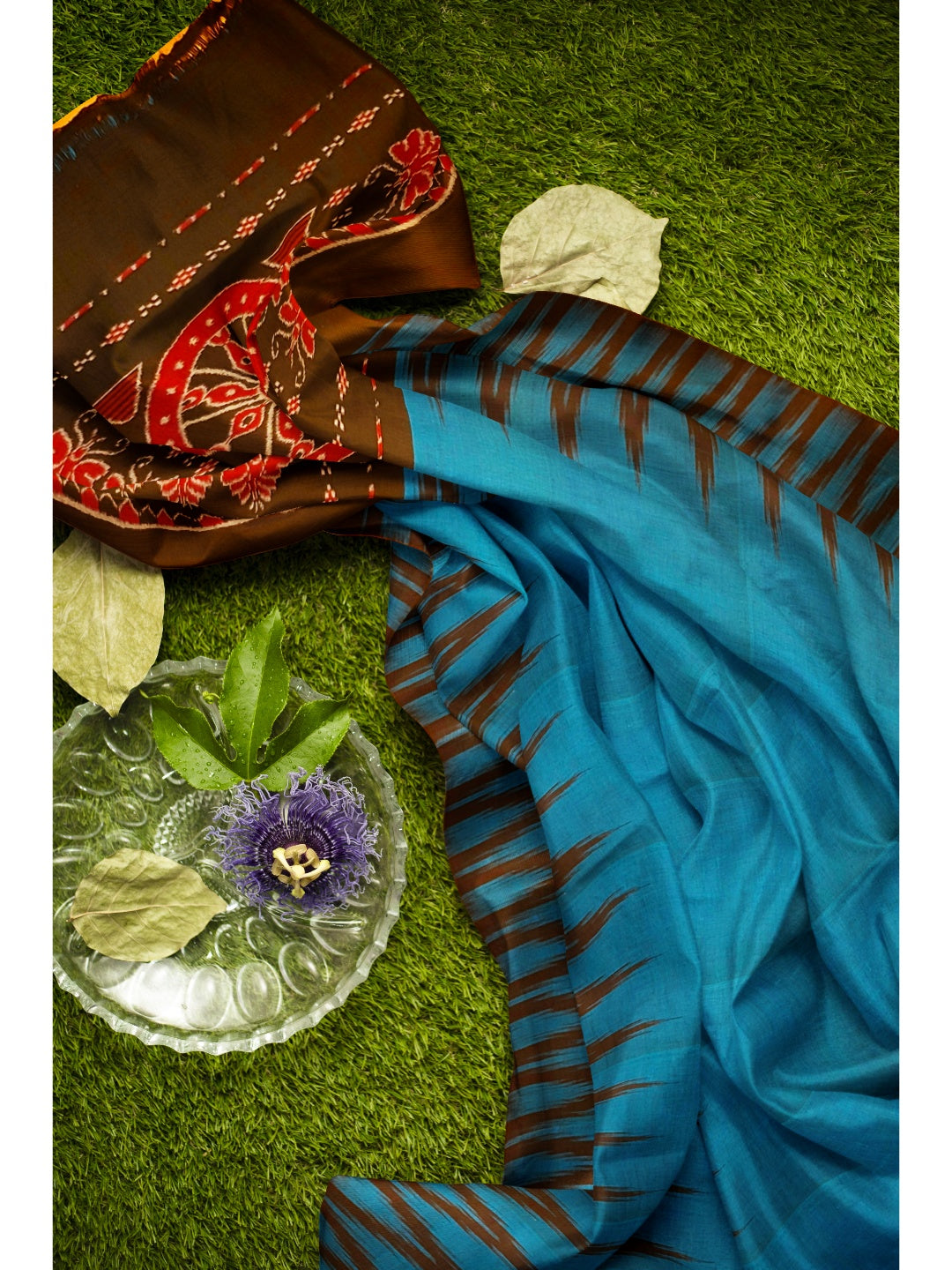 Blue Cotton Odisha Ikat saree  with mix match cotton ikat blouse