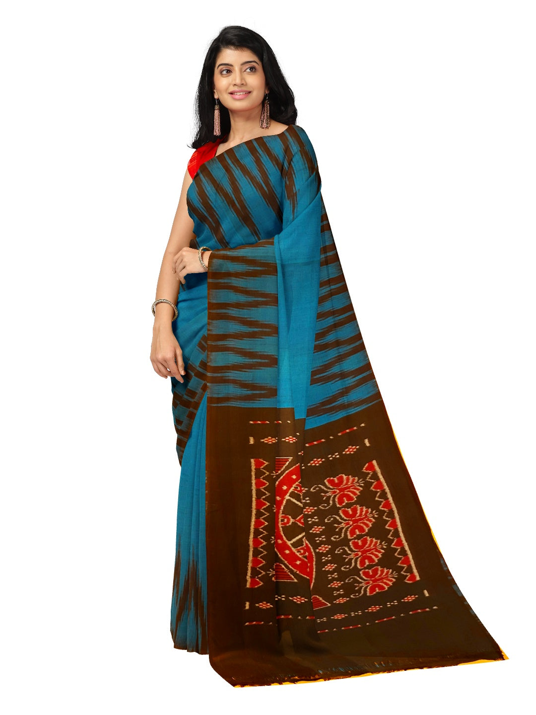 Blue Cotton Odisha Ikat saree  with mix match cotton ikat blouse
