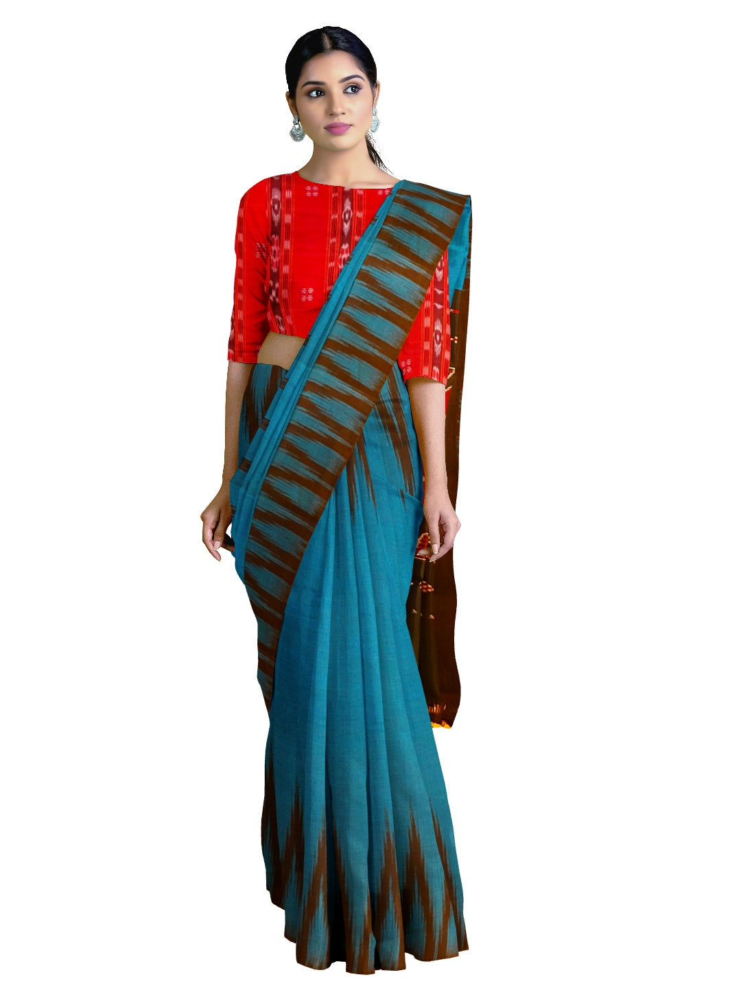 Blue Cotton Odisha Ikat saree  with mix match cotton ikat blouse