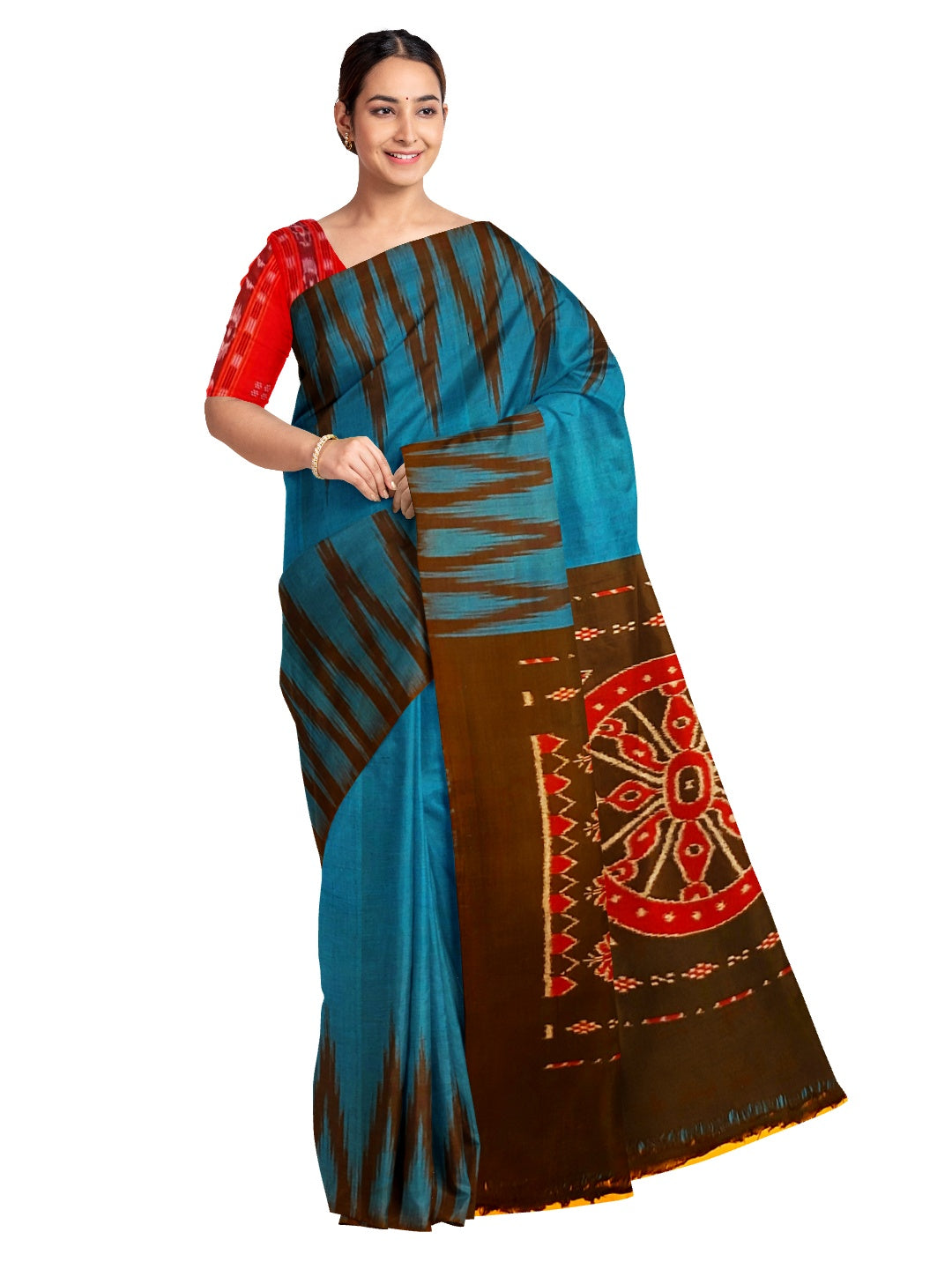 Blue Cotton Odisha Ikat saree  with mix match cotton ikat blouse