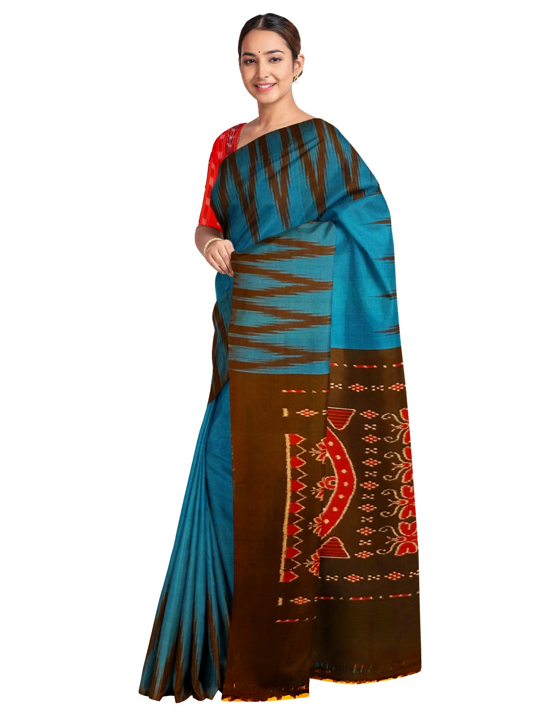 Blue Cotton Odisha Ikat saree  with mix match cotton ikat blouse