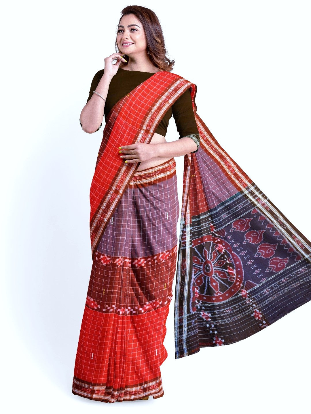 Multi coloured Odisha Cotton Saree with cotton ikat blouse piece