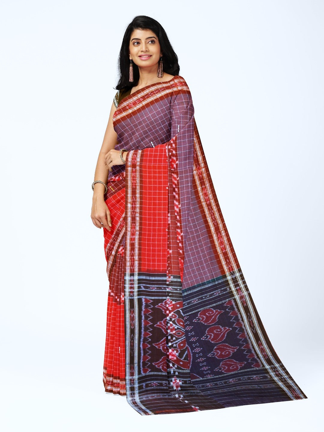 Multi coloured Odisha Cotton Saree with cotton ikat blouse piece