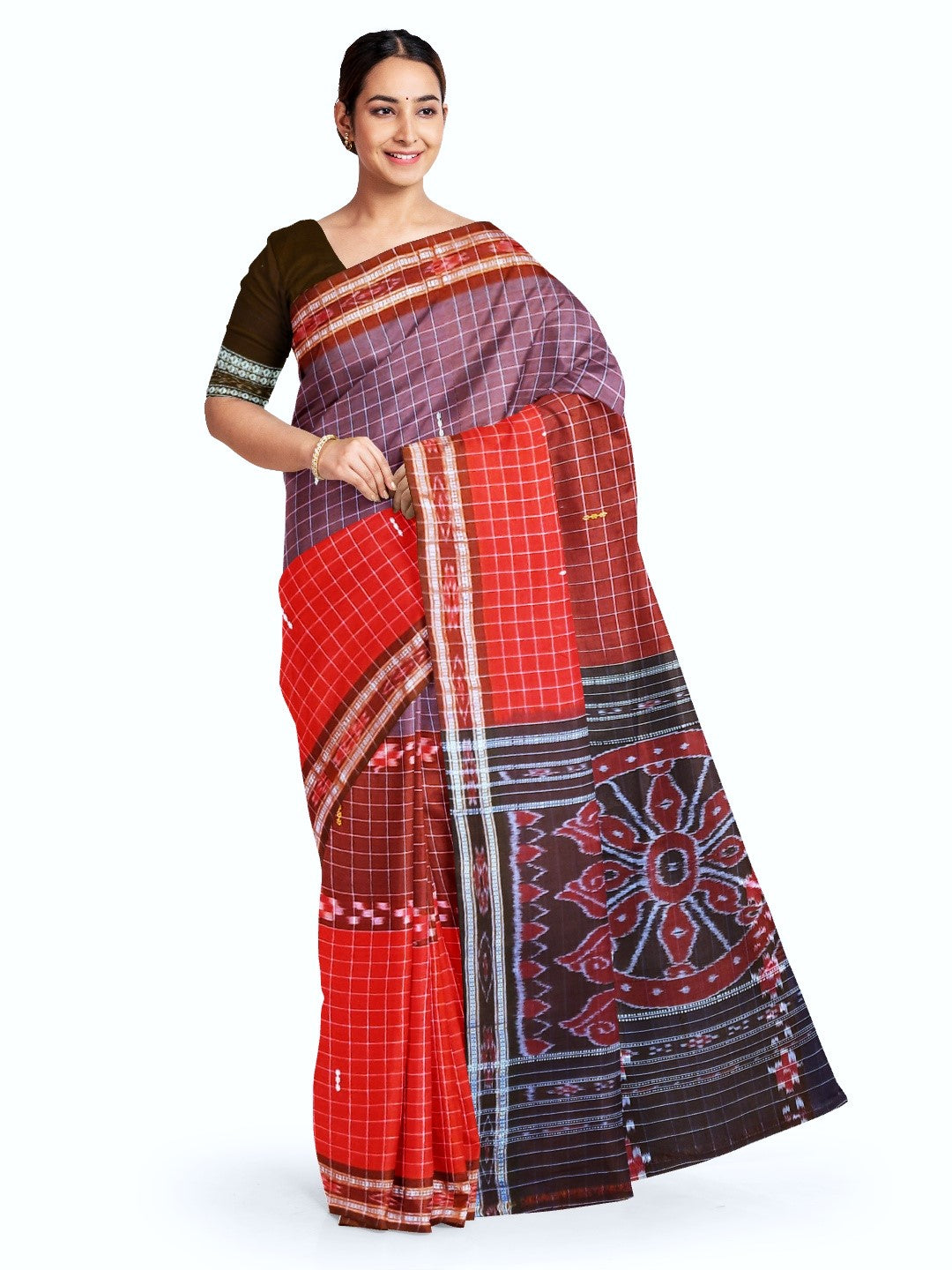 Multi coloured Odisha Cotton Saree with cotton ikat blouse piece
