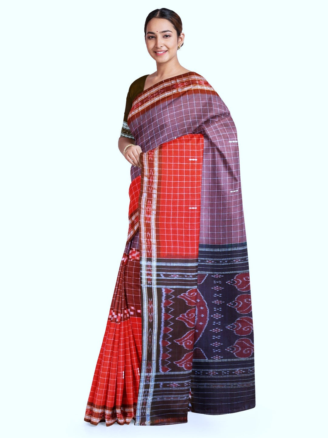 Multi coloured Odisha Cotton Saree with cotton ikat blouse piece