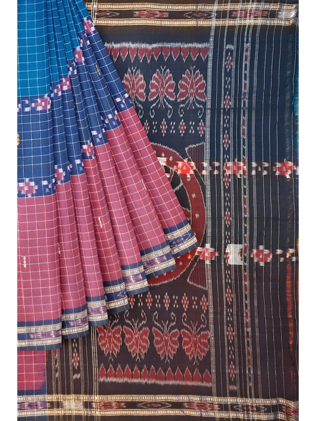 Multi coloured Odisha Cotton Saree with cotton ikat blouse piece