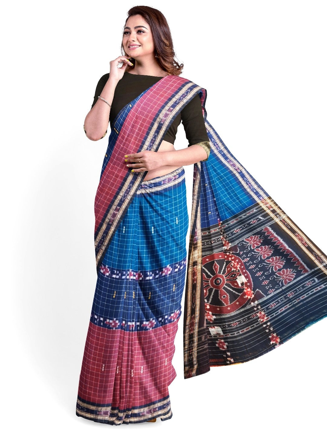 Multi coloured Odisha Cotton Saree with cotton ikat blouse piece