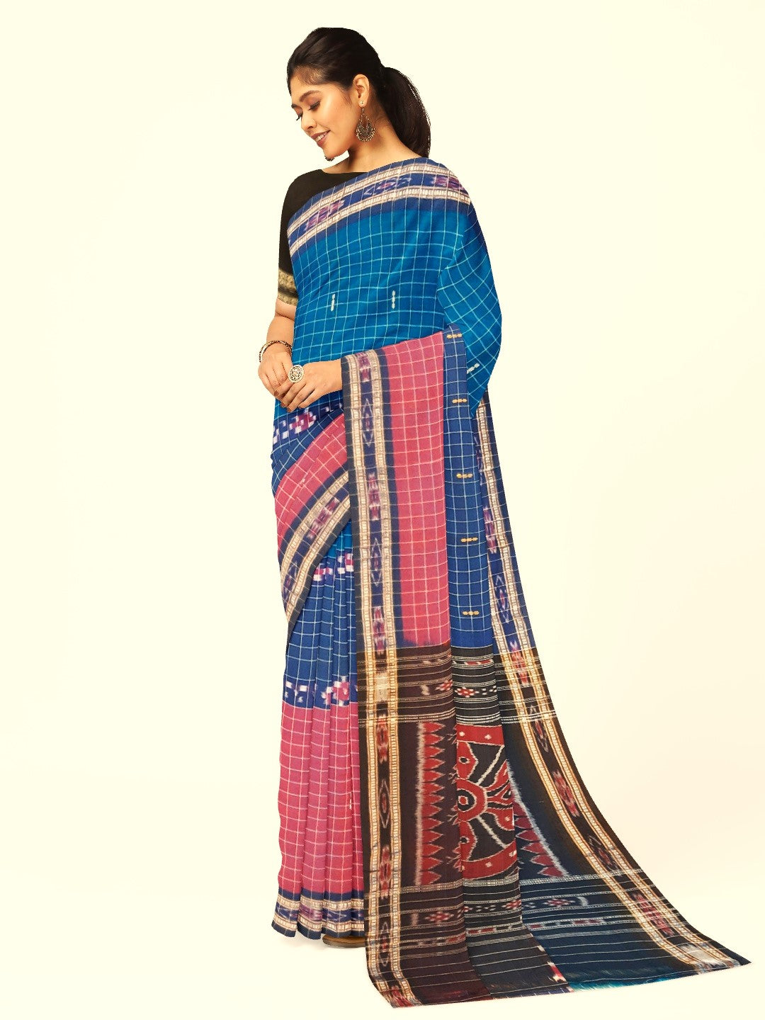 Multi coloured Odisha Cotton Saree with cotton ikat blouse piece