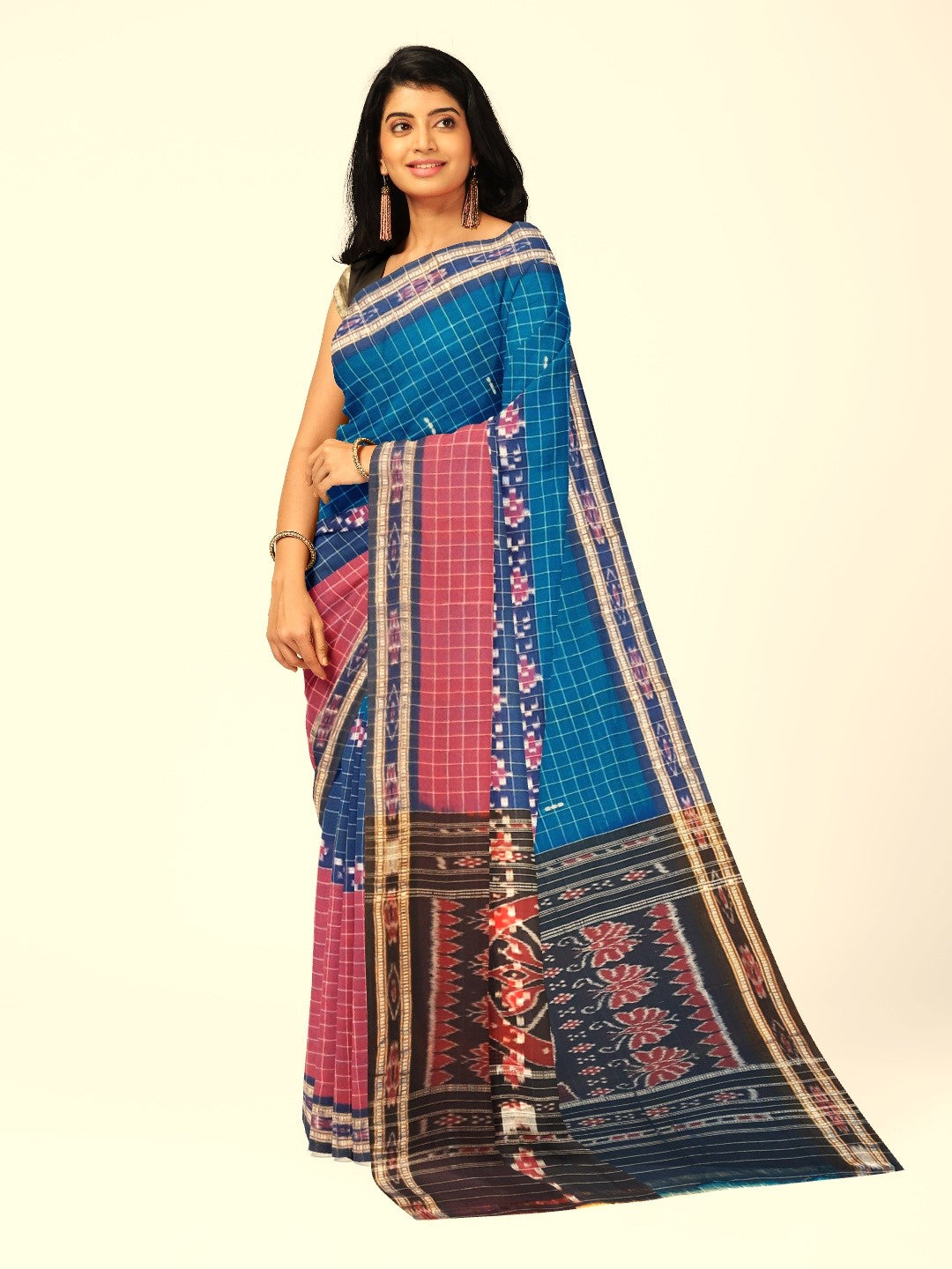 Multi coloured Odisha Cotton Saree with cotton ikat blouse piece