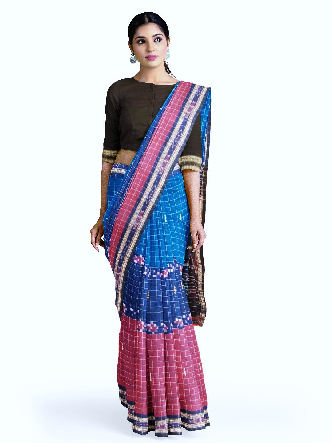 Multi coloured Odisha Cotton Saree with cotton ikat blouse piece