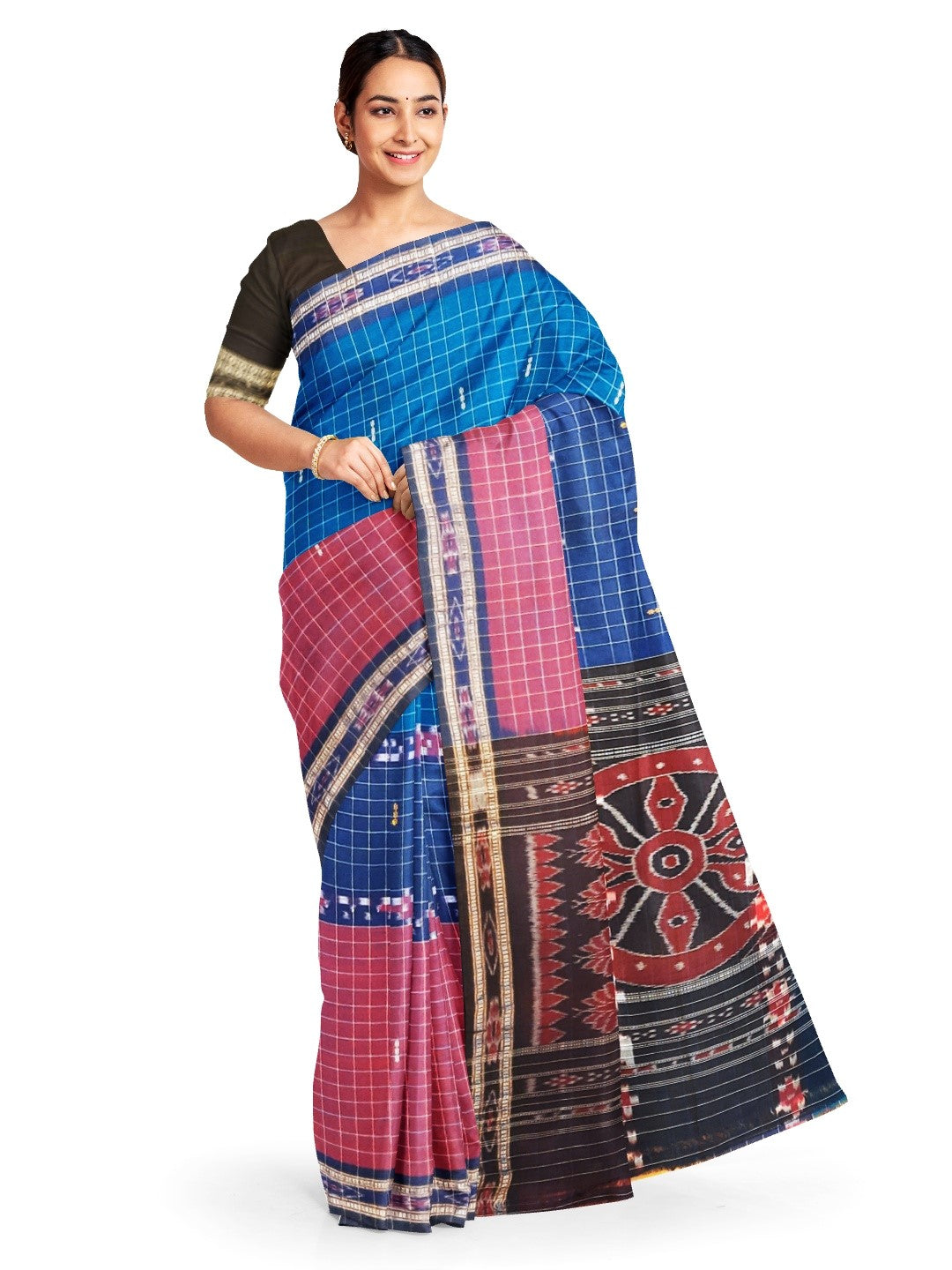 Multi coloured Odisha Cotton Saree with cotton ikat blouse piece