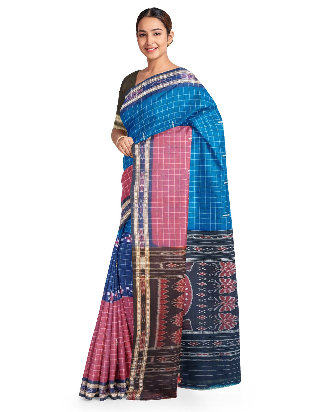 Multi coloured Odisha Cotton Saree with cotton ikat blouse piece
