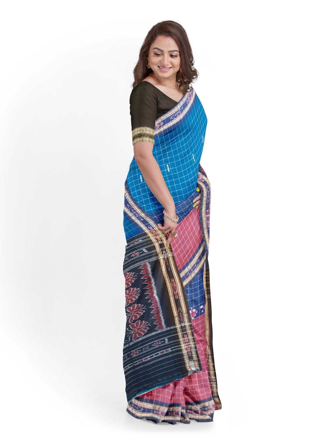 Multi coloured Odisha Cotton Saree with cotton ikat blouse piece