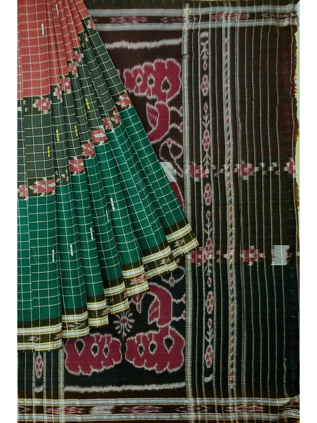 Multi coloured Odisha Cotton Saree with cotton Sambalpuri  ikat blouse piece