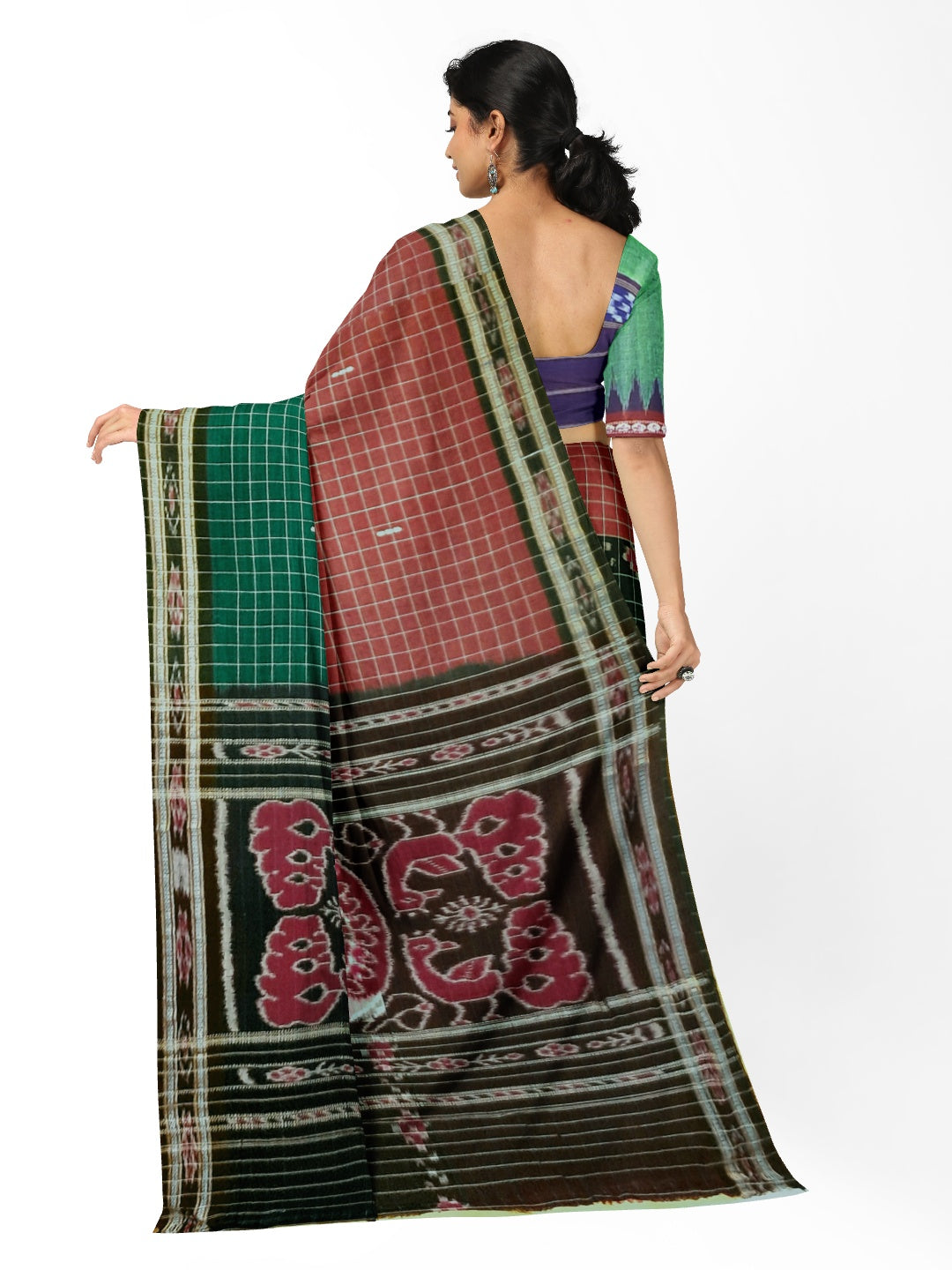 Multi coloured Odisha Cotton Saree with cotton Sambalpuri  ikat blouse piece