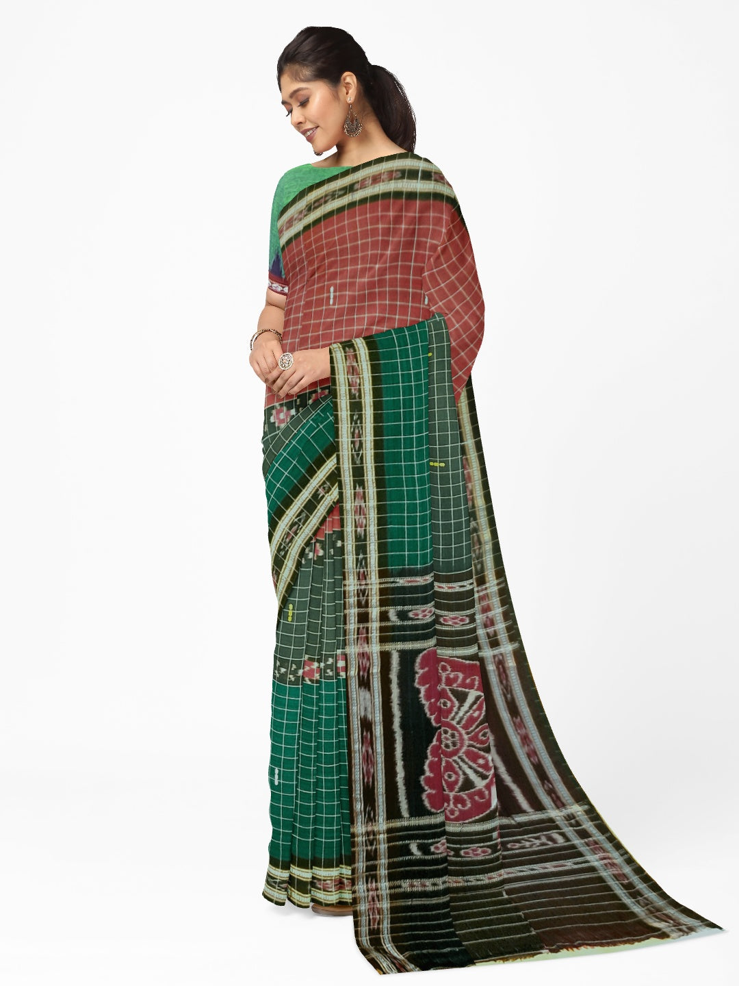 Multi coloured Odisha Cotton Saree with cotton Sambalpuri  ikat blouse piece