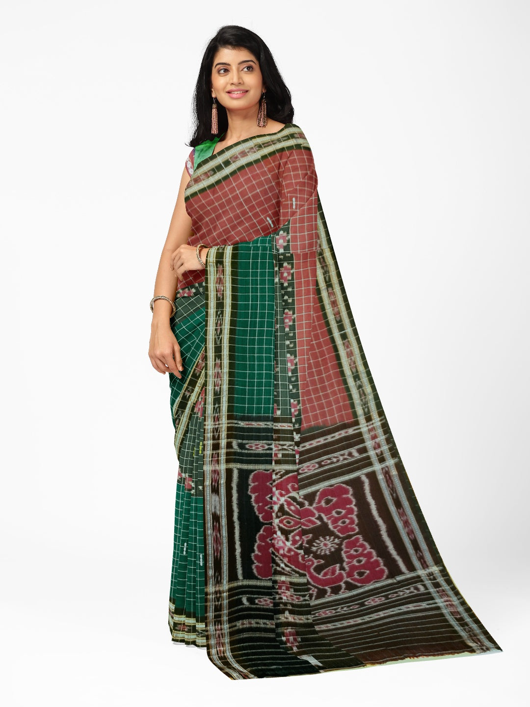 Multi coloured Odisha Cotton Saree with cotton Sambalpuri  ikat blouse piece