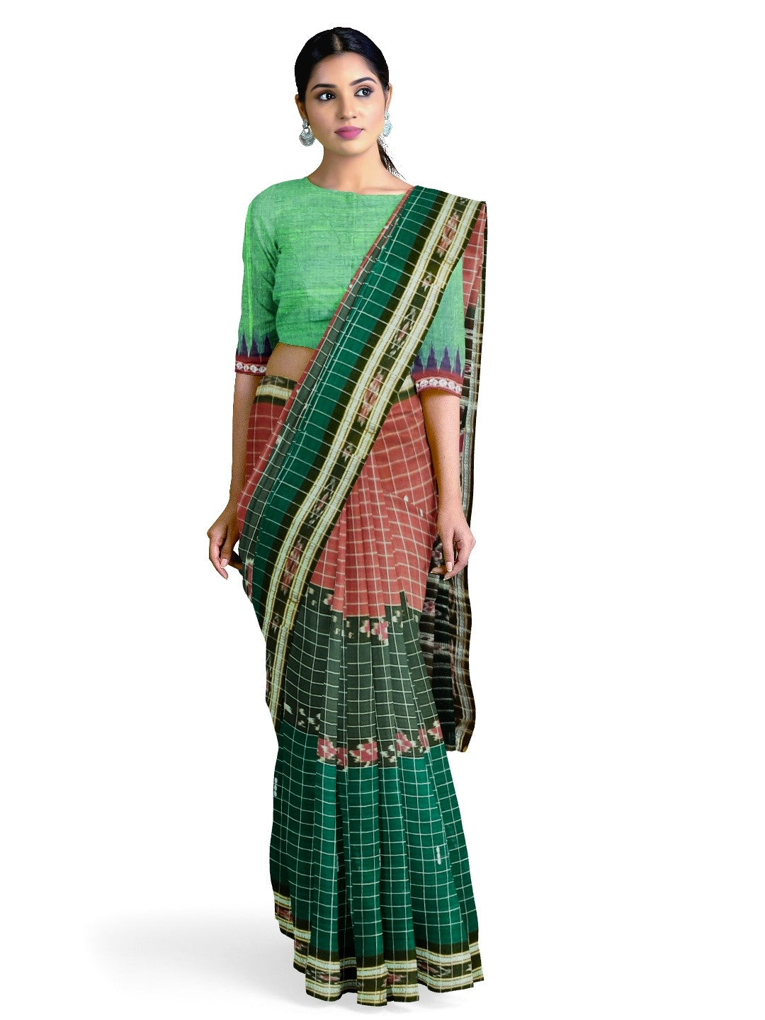 Multi coloured Odisha Cotton Saree with cotton Sambalpuri  ikat blouse piece