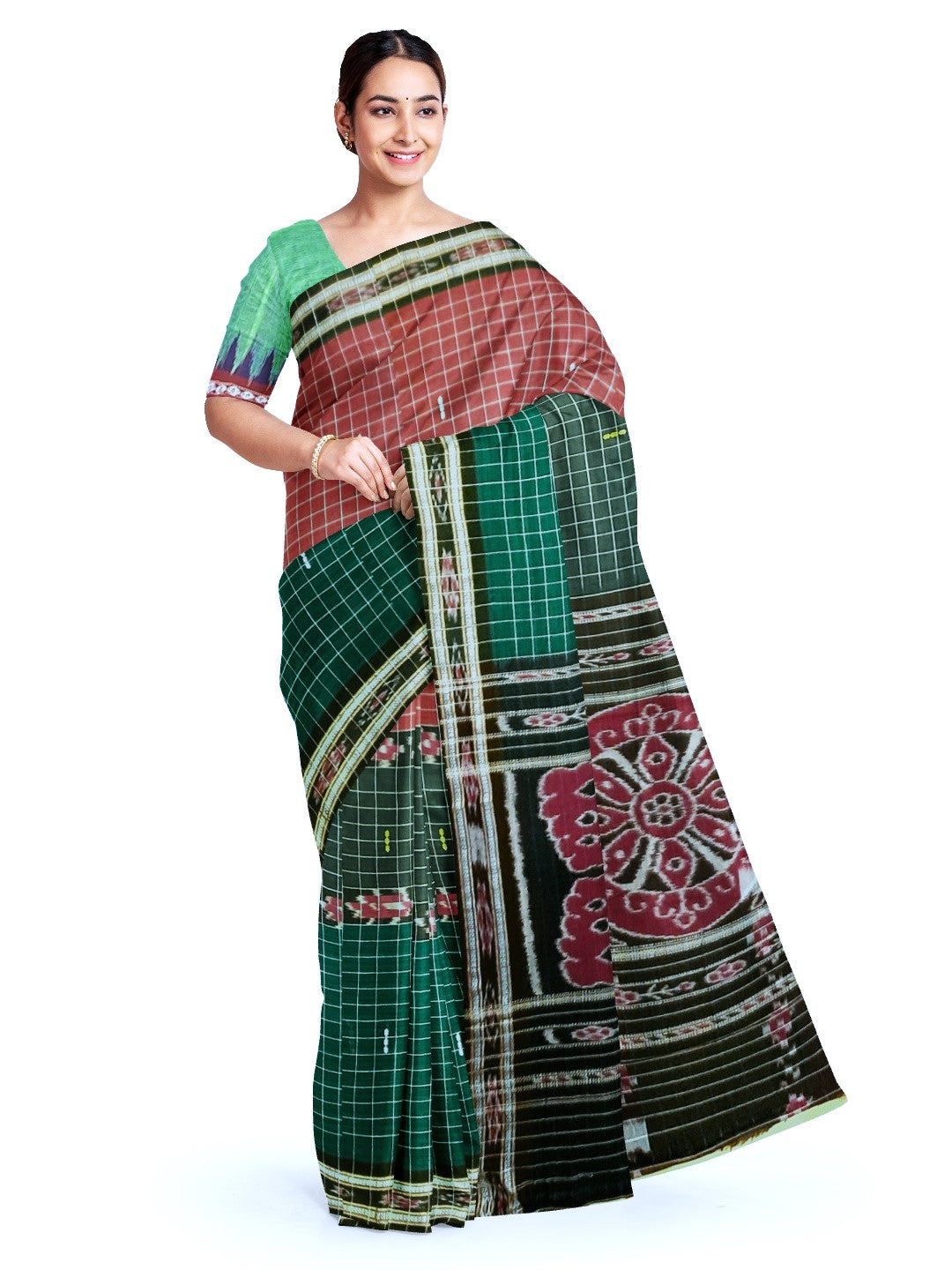 Multi coloured Odisha Cotton Saree with cotton Sambalpuri  ikat blouse piece