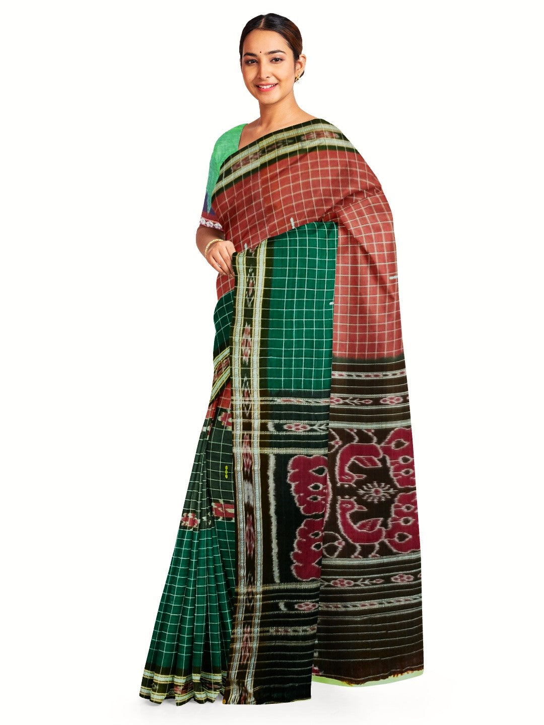 Multi coloured Odisha Cotton Saree with cotton Sambalpuri  ikat blouse piece