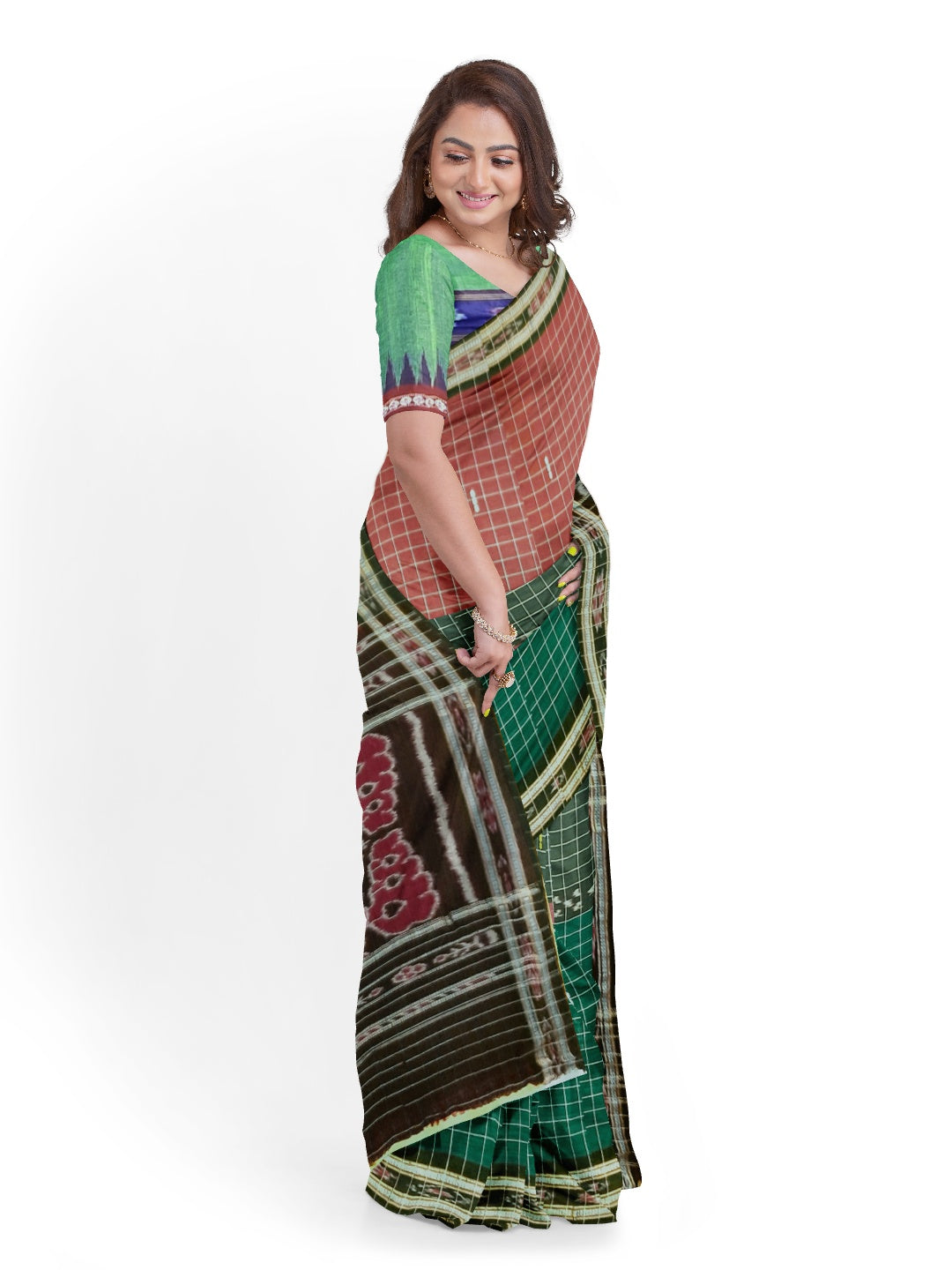 Multi coloured Odisha Cotton Saree with cotton Sambalpuri  ikat blouse piece