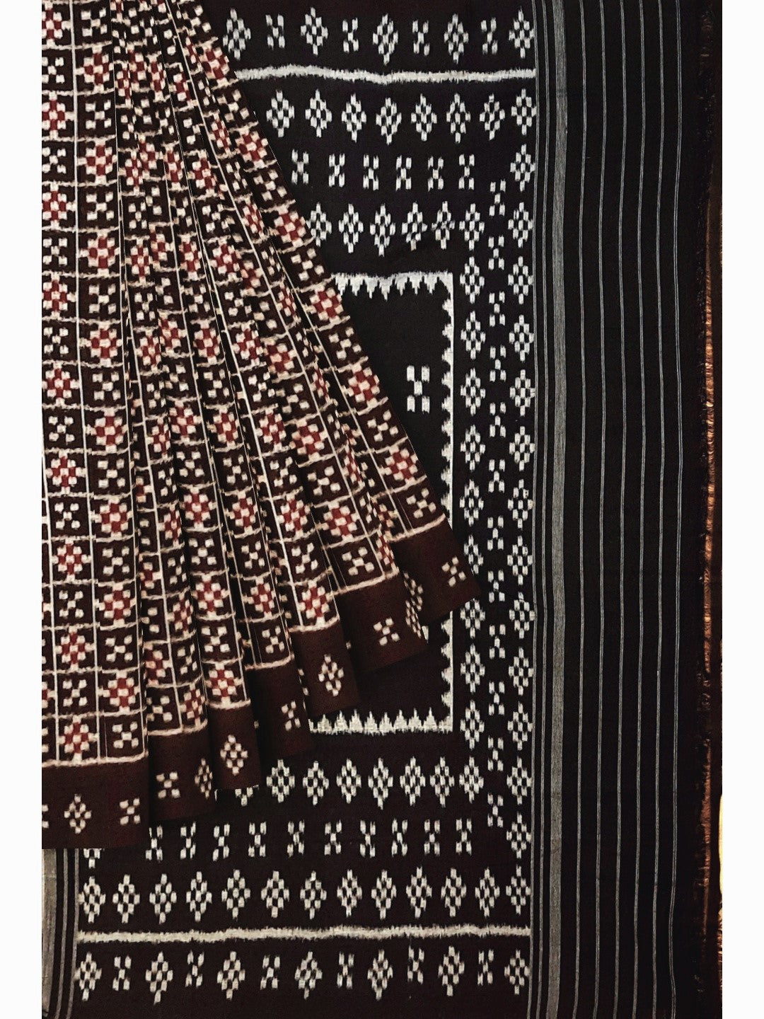 Black Cotton Odisha Ikat saree with cotton ikat blouse piece