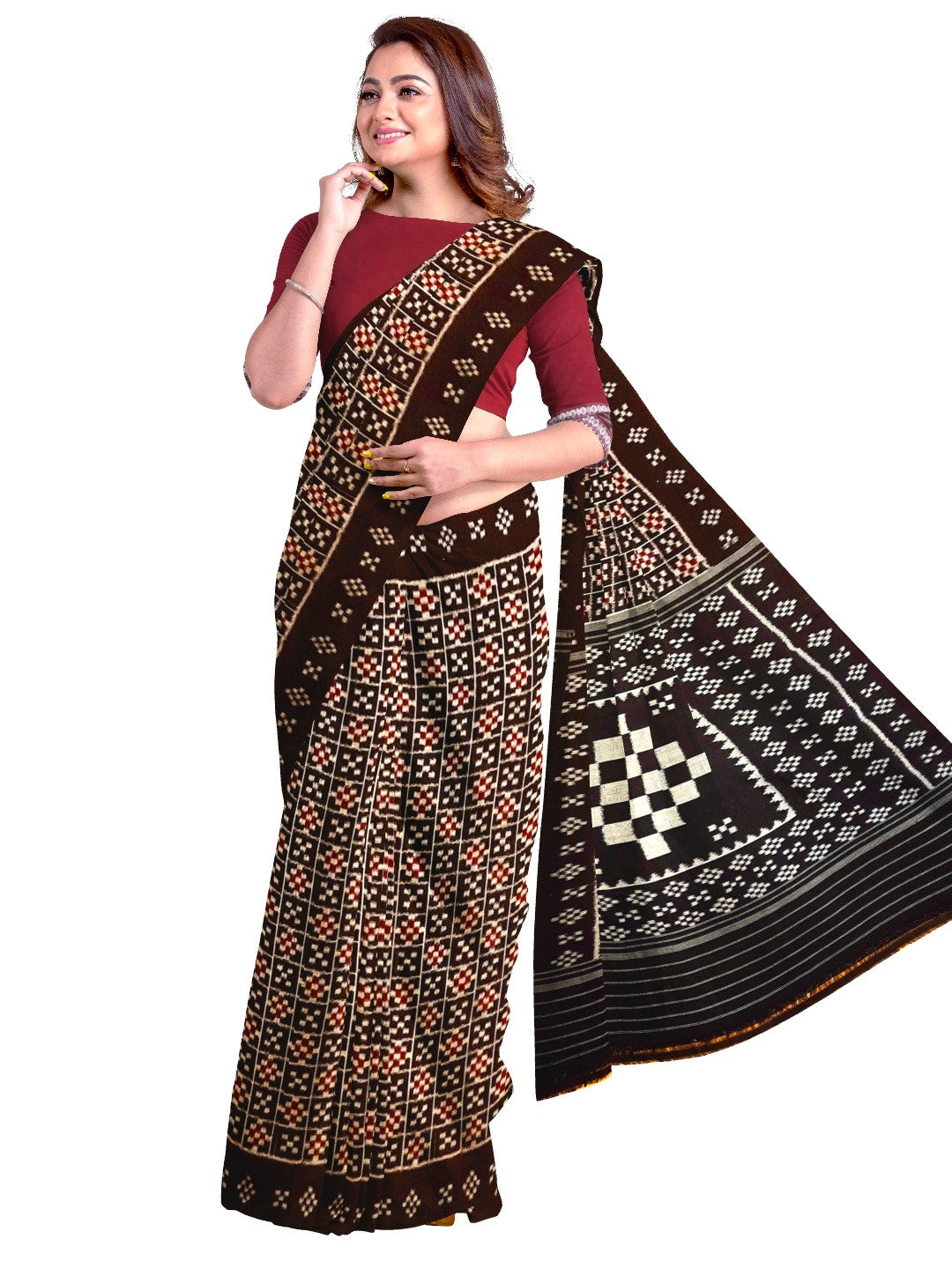 Black Cotton Odisha Ikat saree with cotton ikat blouse piece
