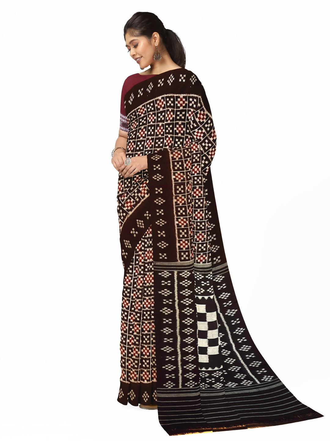 Black Cotton Odisha Ikat saree with cotton ikat blouse piece