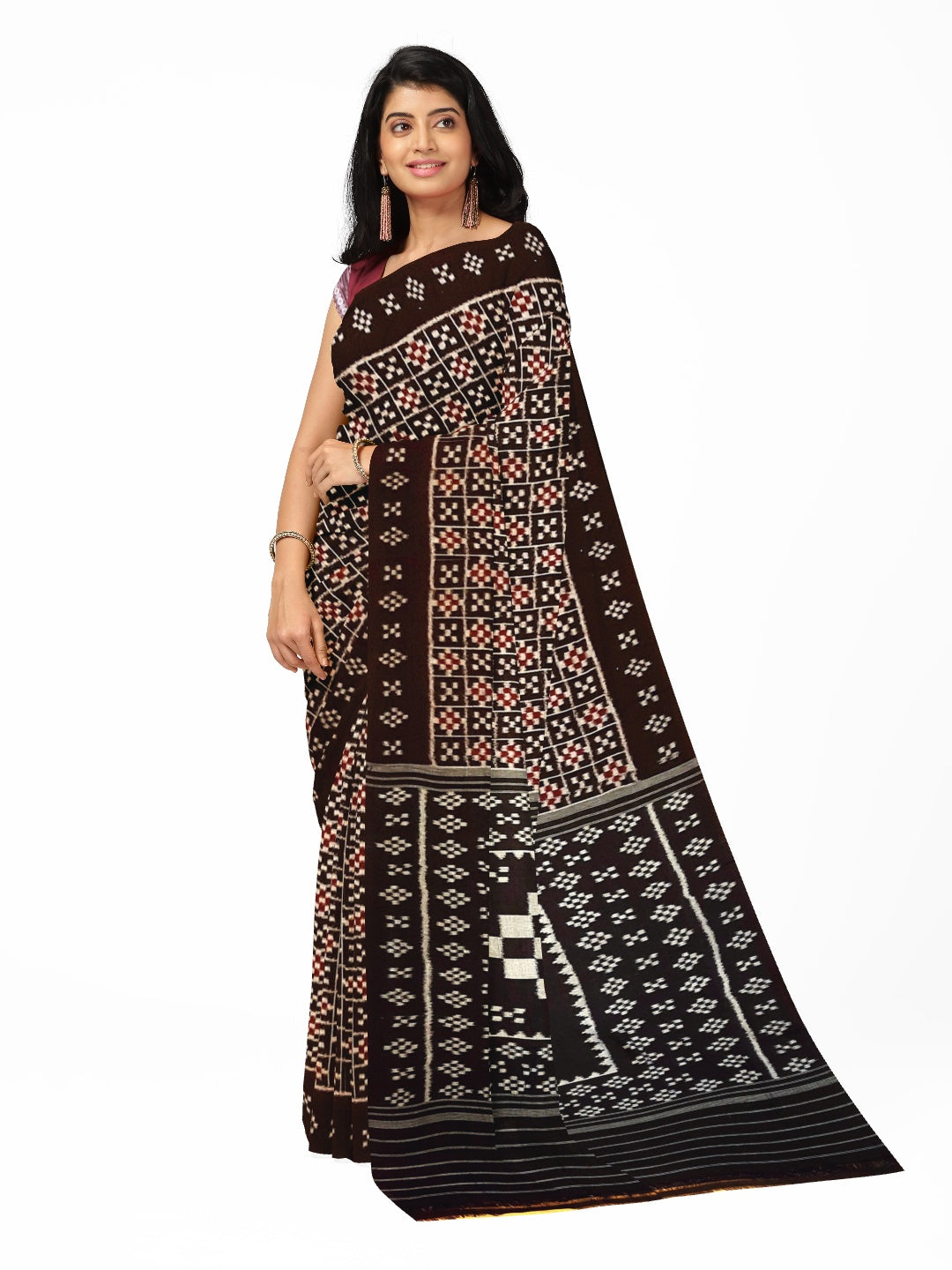 Black Cotton Odisha Ikat saree with cotton ikat blouse piece