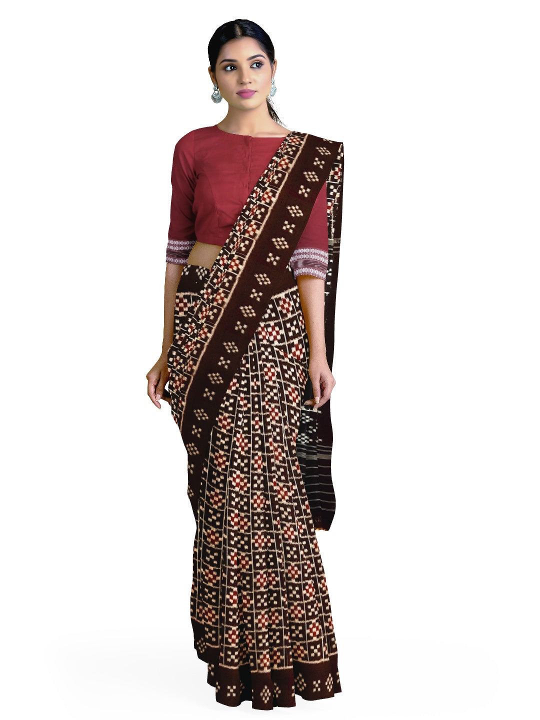 Black Cotton Odisha Ikat saree with cotton ikat blouse piece