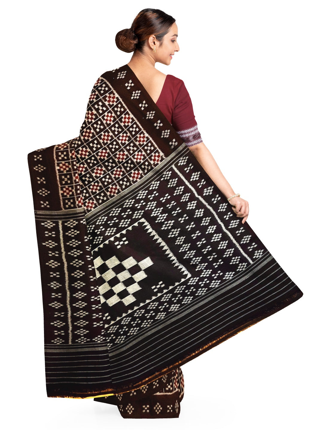 Black Cotton Odisha Ikat saree with cotton ikat blouse piece