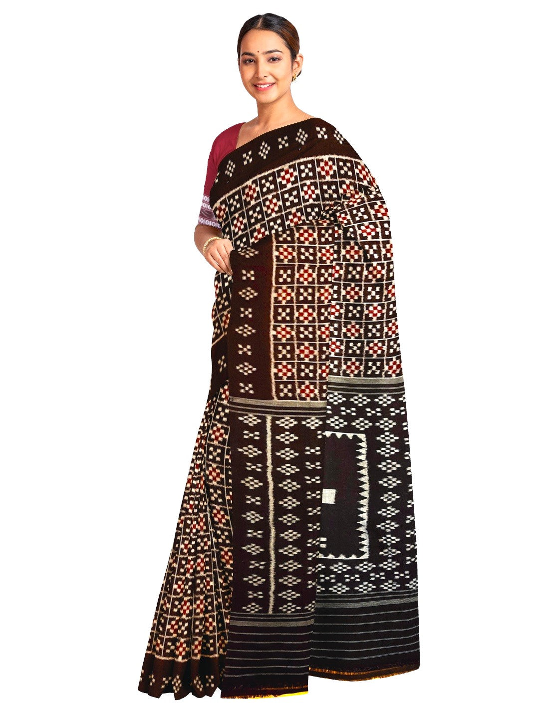 Black Cotton Odisha Ikat saree with cotton ikat blouse piece