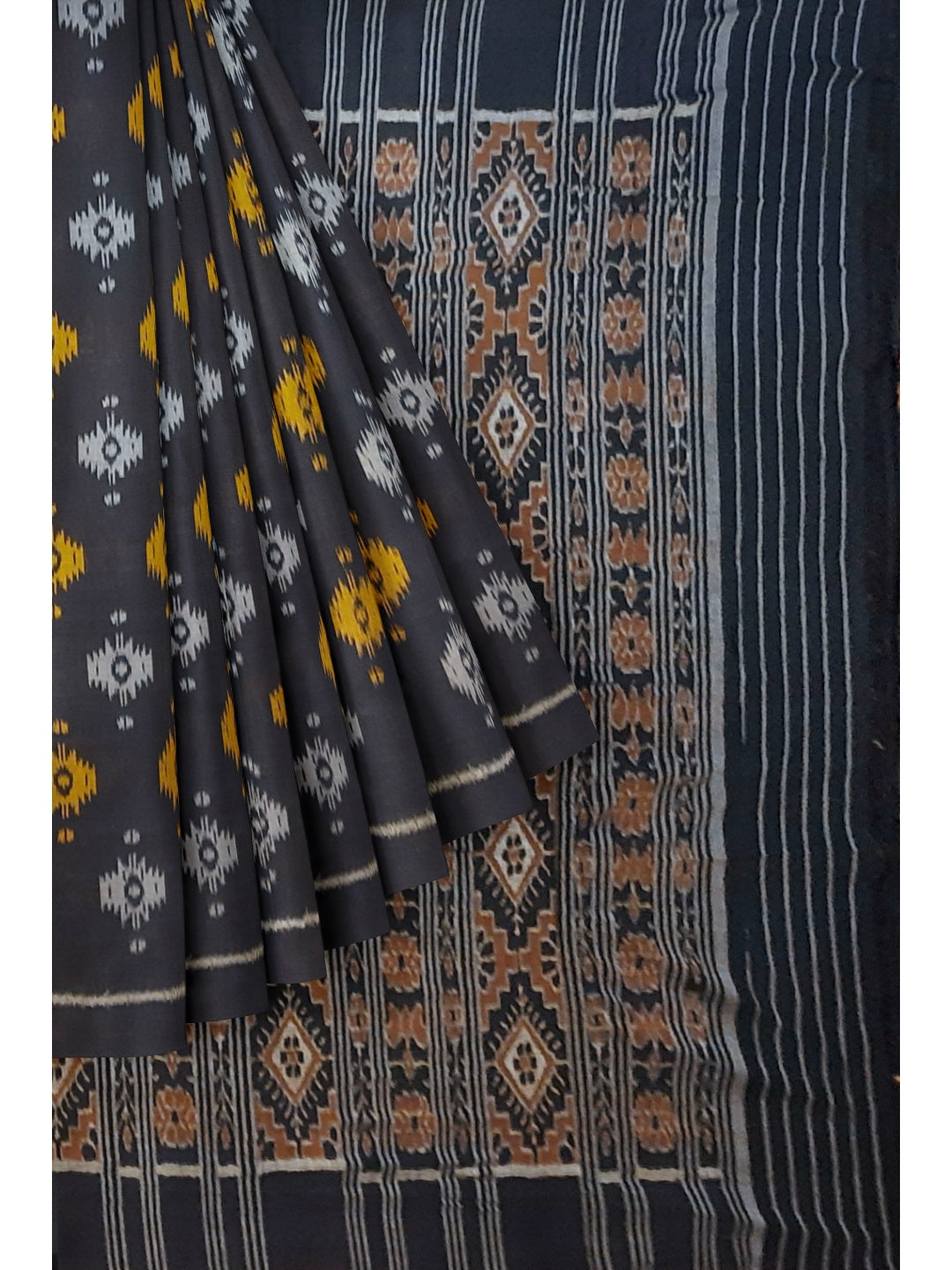 Black Cotton Odisha Ikat saree with cotton ikat blouse piece